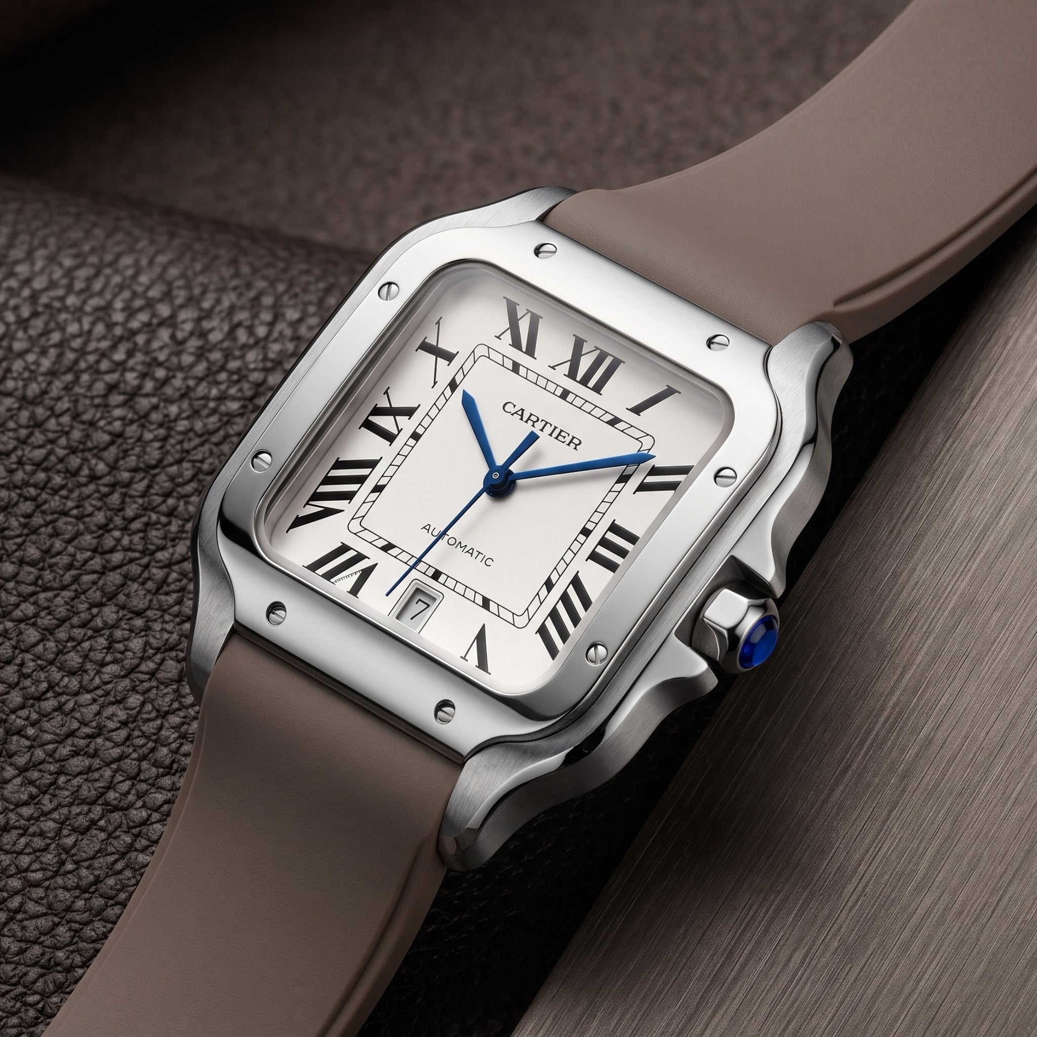 Kautschuk Armband für Santos de Cartier Medium – Braun – Quick Switch/Release