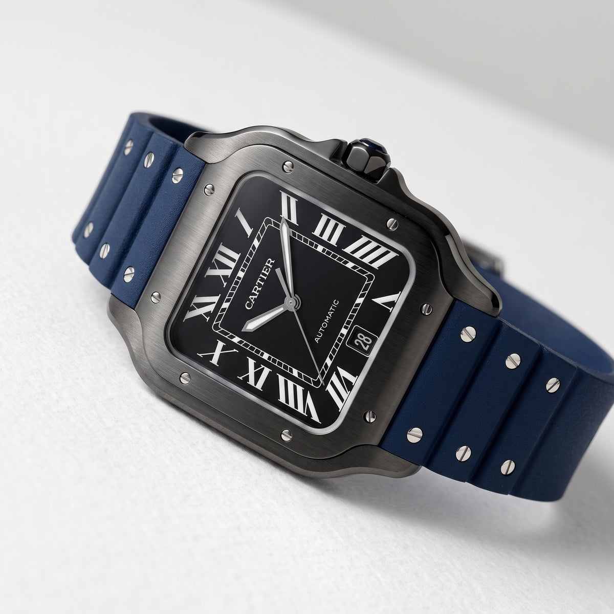 Kautschuk Armband für Cartier Santos Medium/Large – Dunkelblau mit Schrauben – Quick Switch/Release