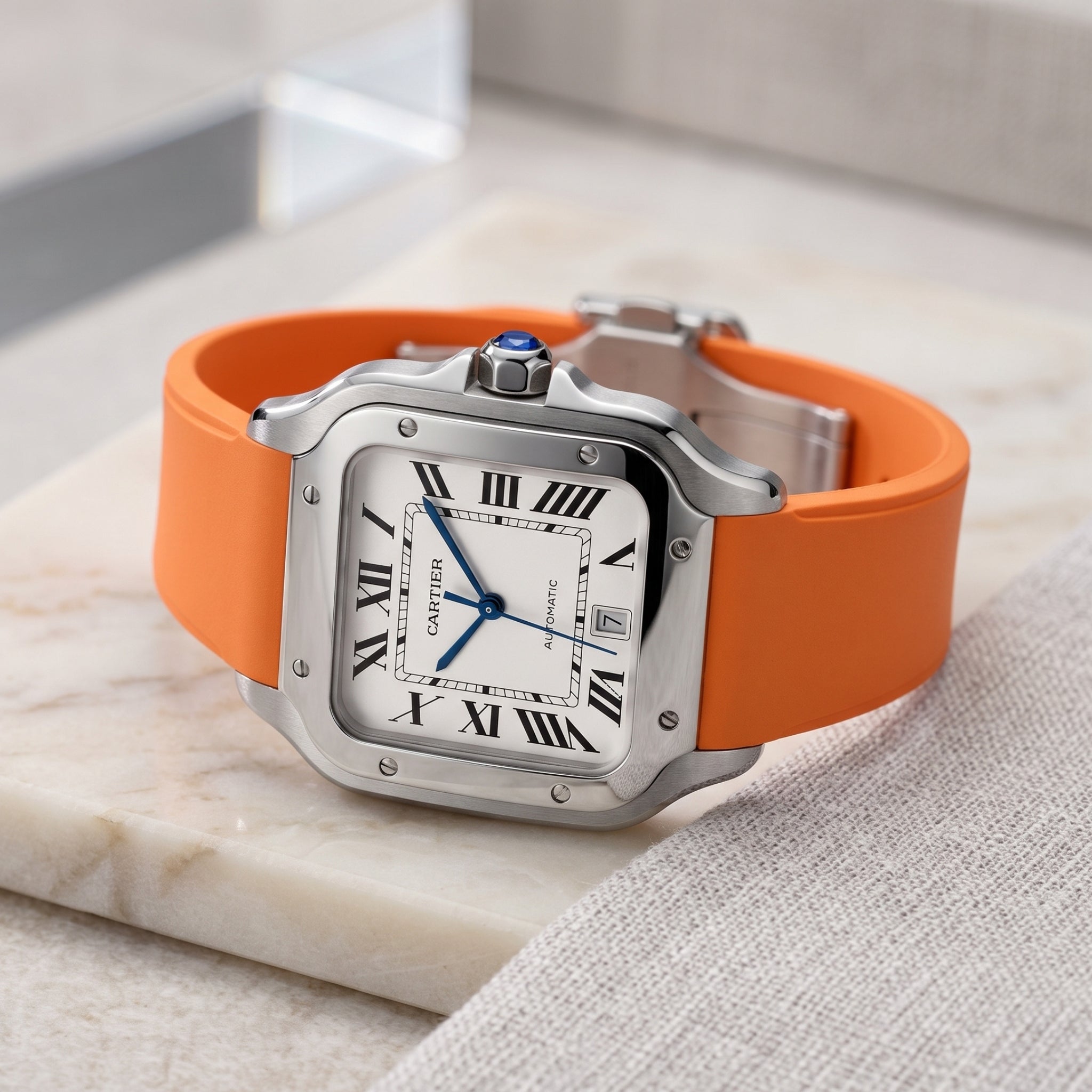 Kautschuk Armband für Santos de Cartier Medium/Large – Orange – Quick Switch/Release