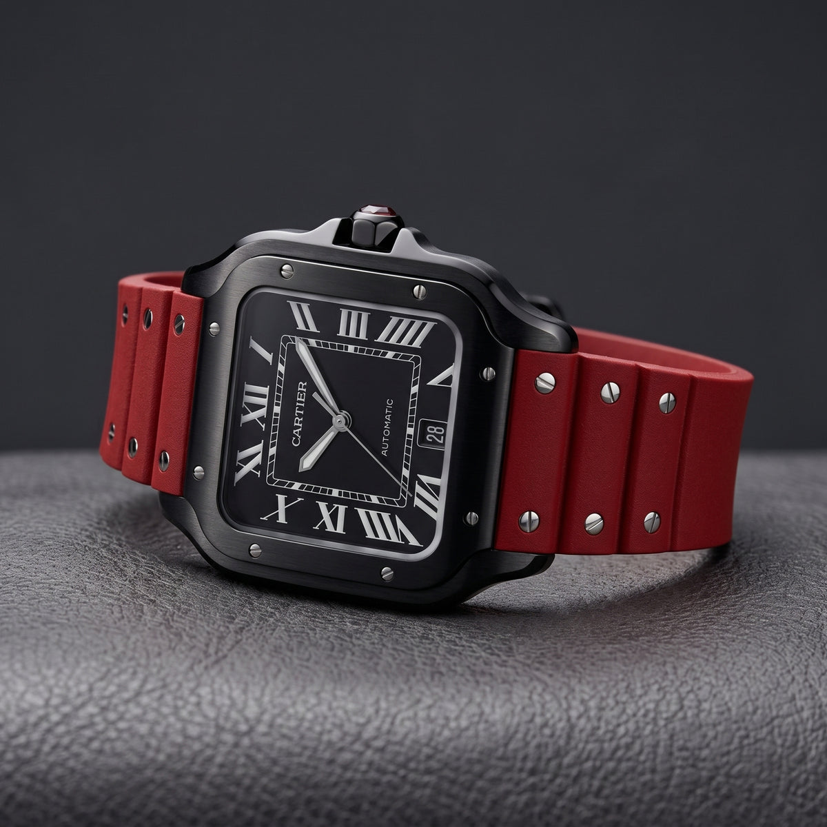 Kautschuk Armband für Cartier Santos Medium/Large – Rot mit Schrauben – Quick Switch/Release