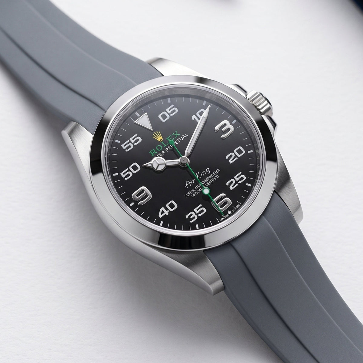 Faltschließe Kautschukarmband für Rolex Air-King 126900/116900 – Grau - Helvetus