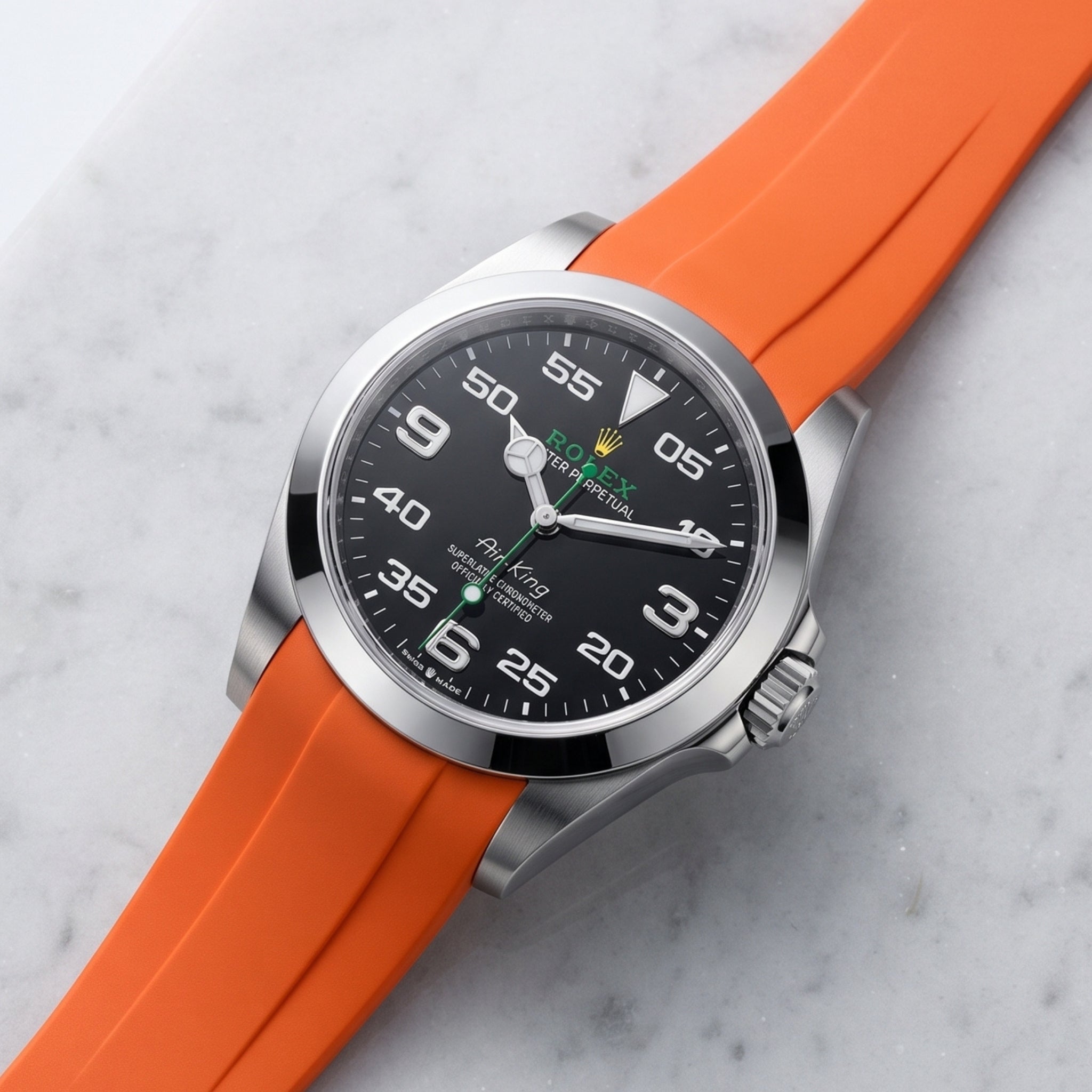 Faltschließe Kautschukarmband für Rolex Air-King 126900/116900 – Orange - Helvetus