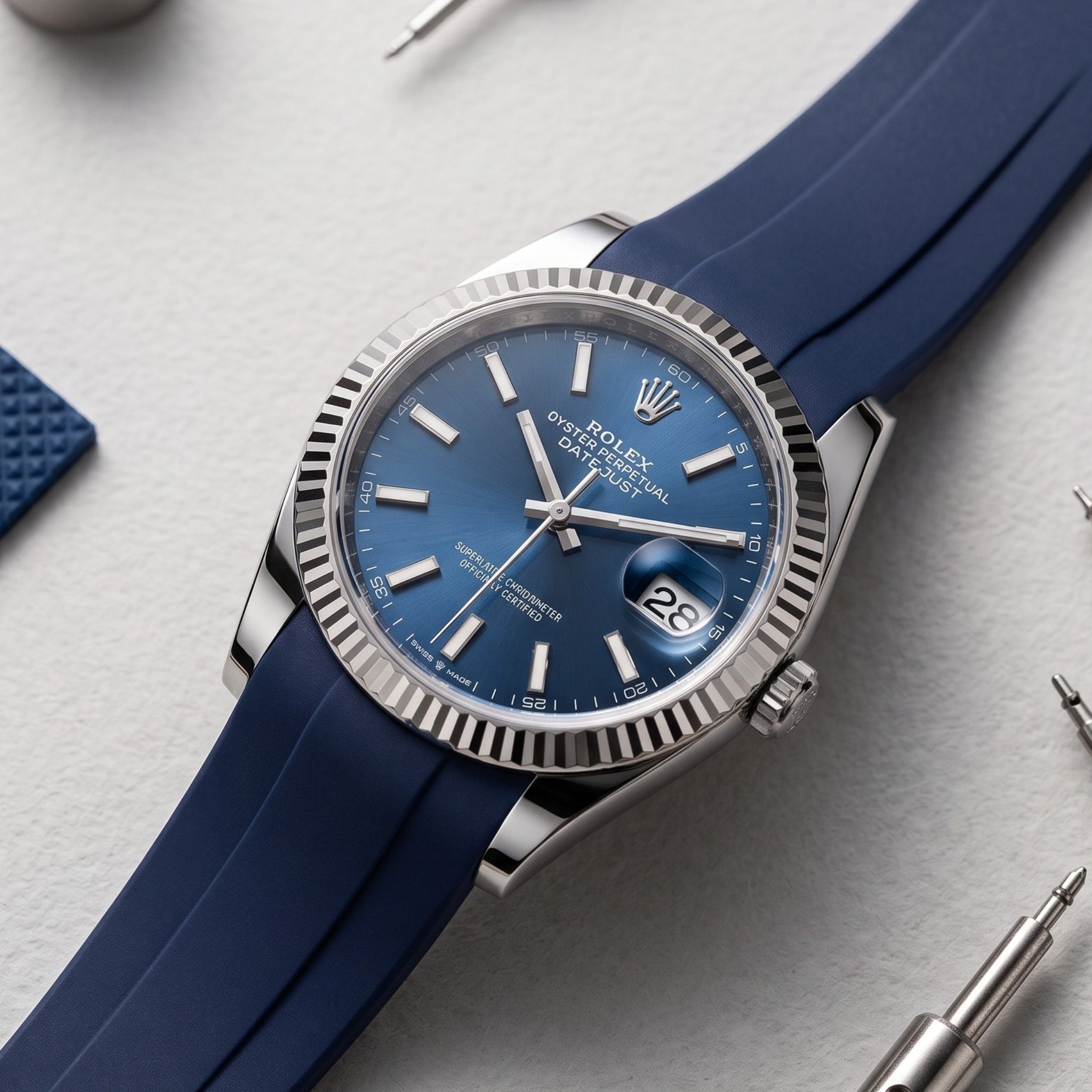 Faltschließe Kautschukarmband für Rolex Datejust 36 – Dunkel Blau - Helvetus