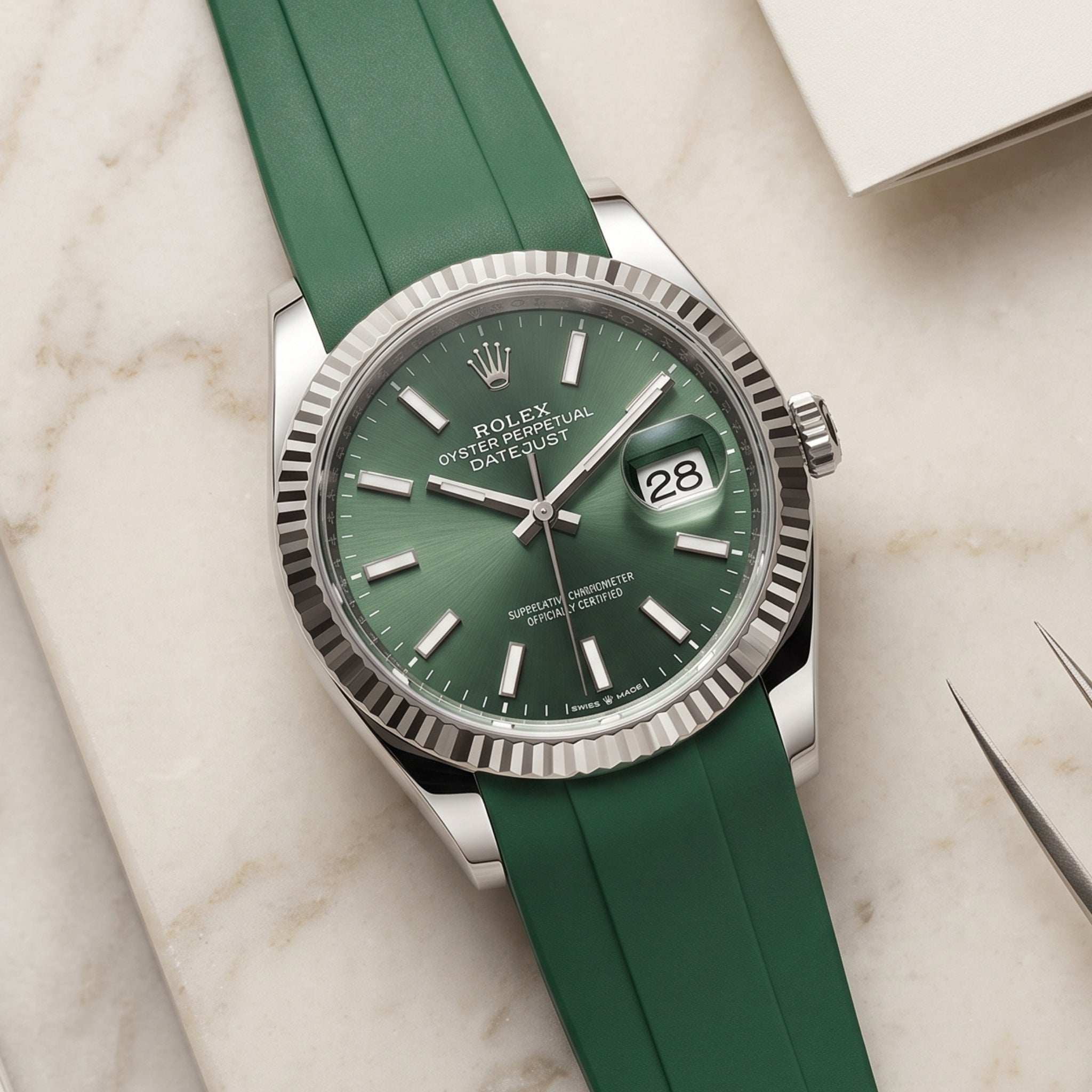Faltschließe Kautschukarmband für Rolex Datejust 36 – Grün - Helvetus