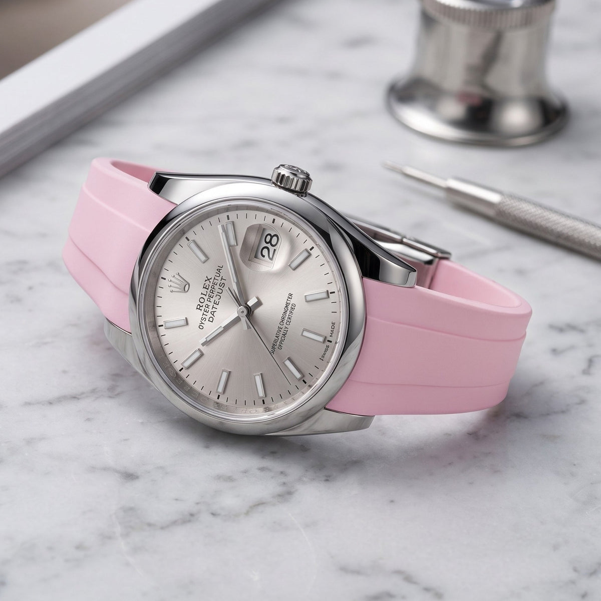 Faltschließe Kautschukarmband für Rolex Datejust 36 – Pink - Helvetus