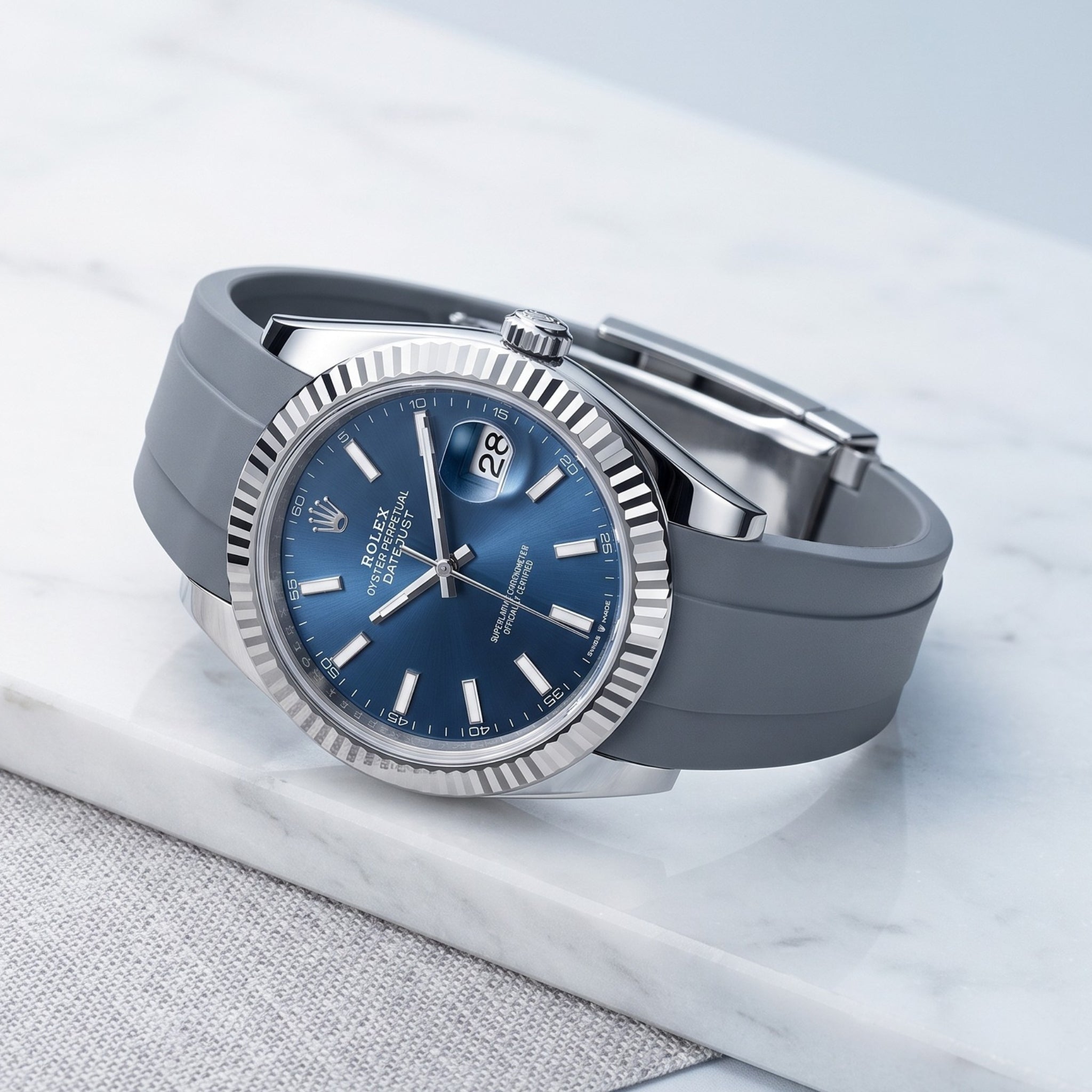 Faltschließe Kautschukarmband für Rolex Datejust 41mm – Grau - Helvetus