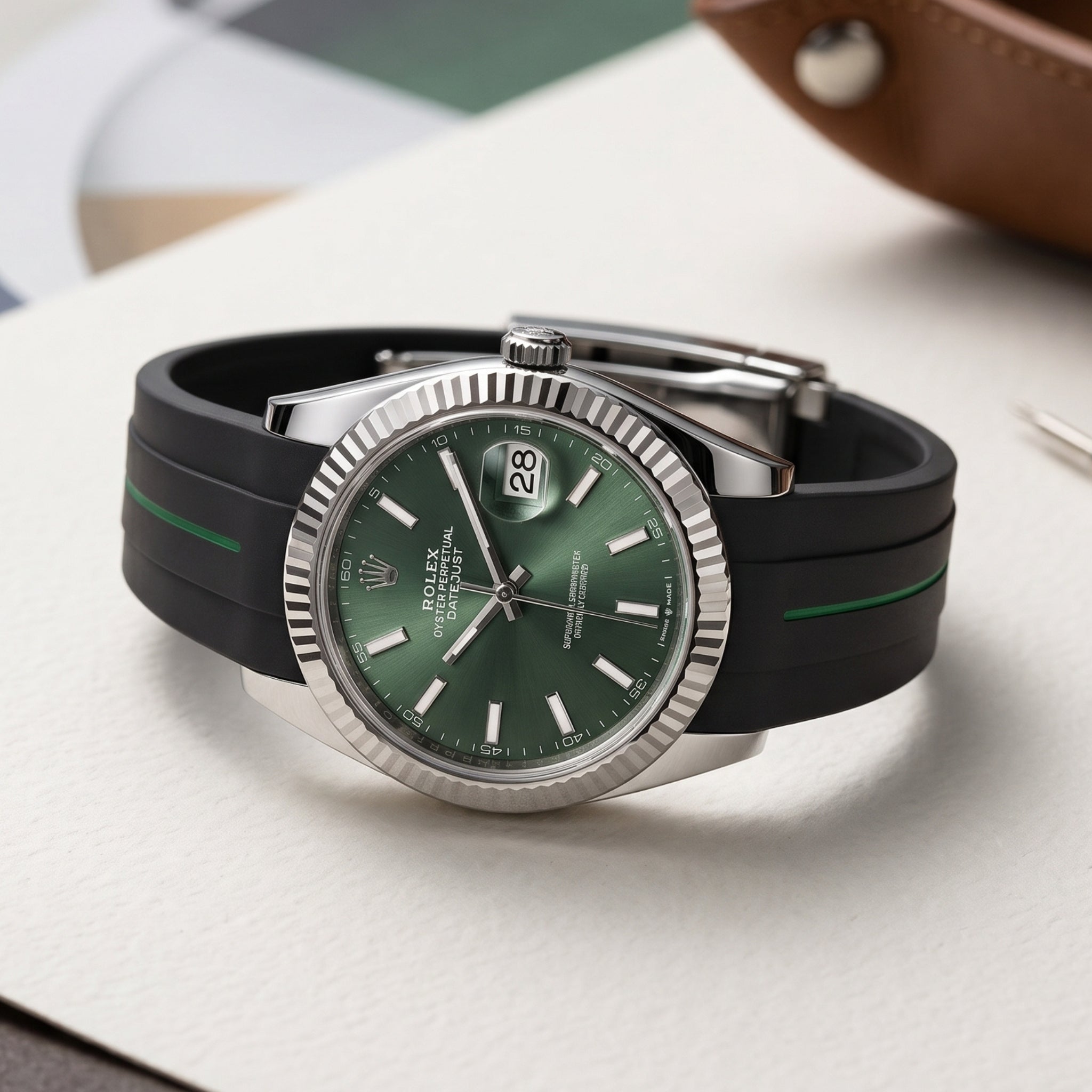 Faltschließe Kautschukarmband für Rolex Datejust 41mm – LuxLine® - Schwarz/Grün - Helvetus