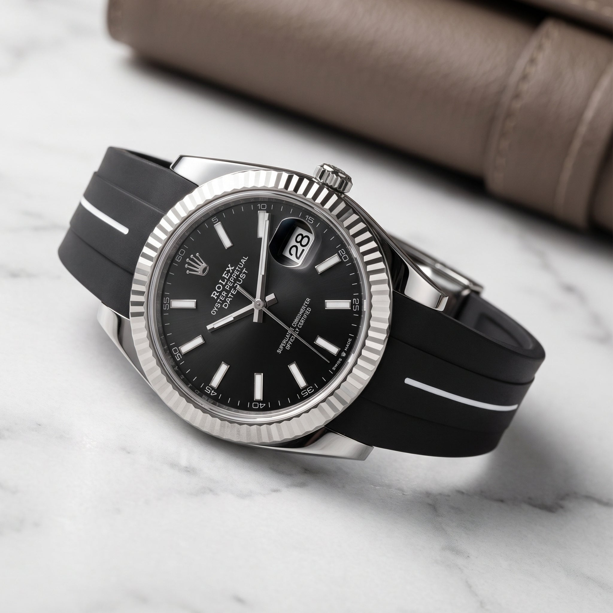 Faltschließe Kautschukarmband für Rolex Datejust 41mm – LuxLine® - Schwarz/Weiss - Helvetus