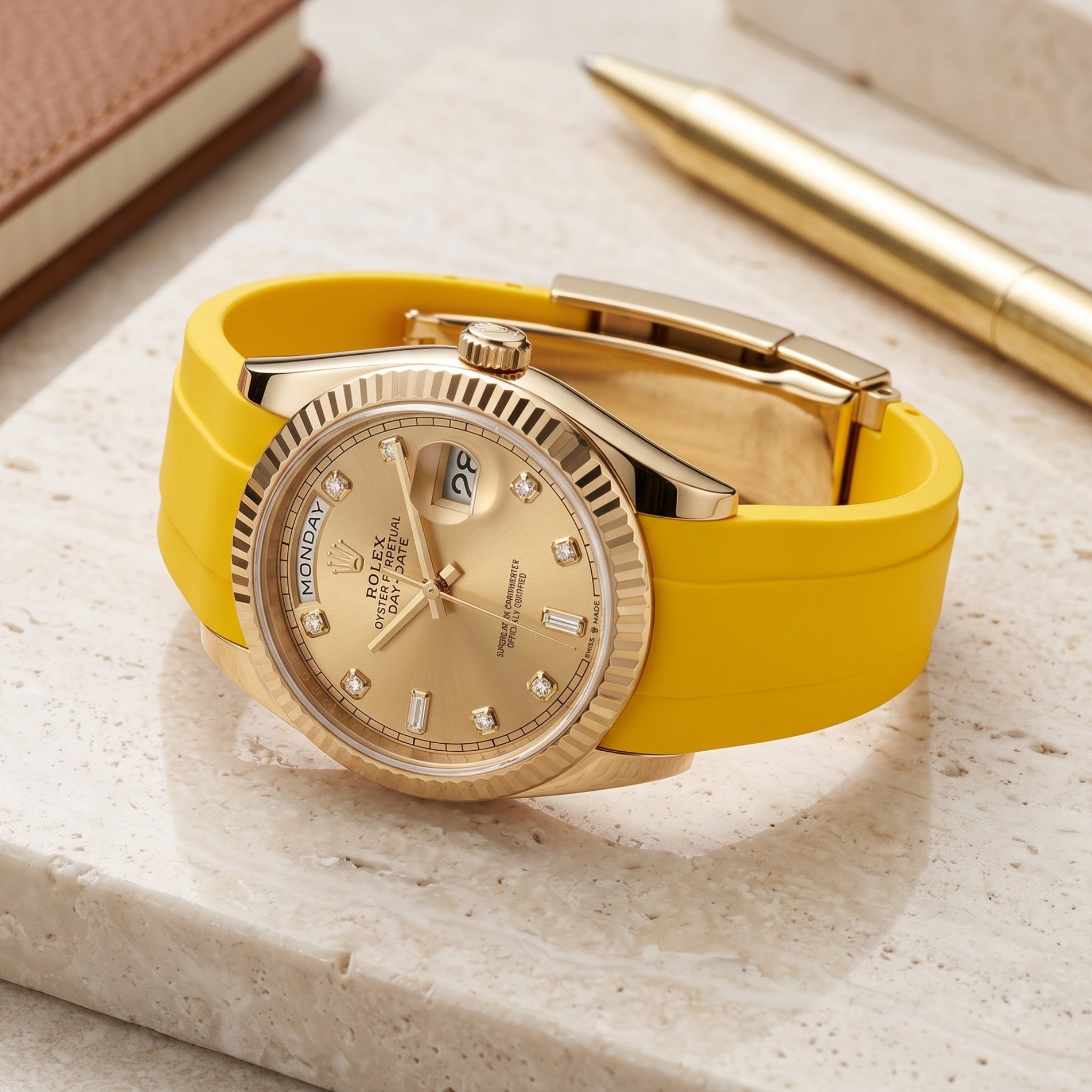 Faltschließe Kautschukarmband für Rolex Day-Date 36mm – Gelb - Helvetus