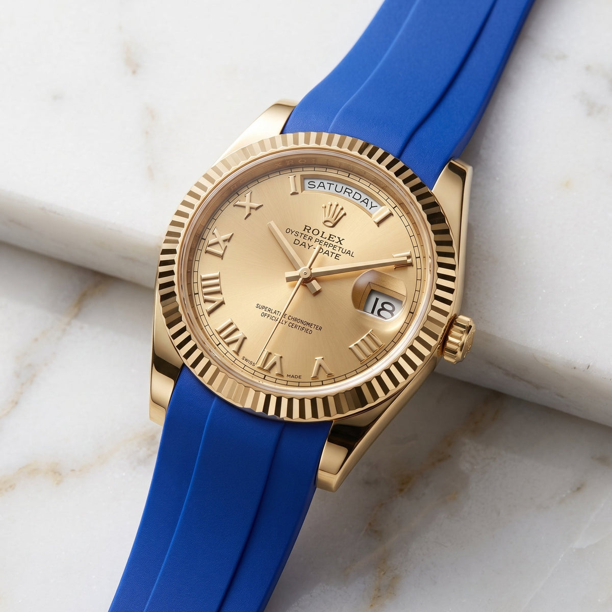 Faltschließe Kautschukarmband für Rolex Day-Date II 41mm – Blau - Helvetus