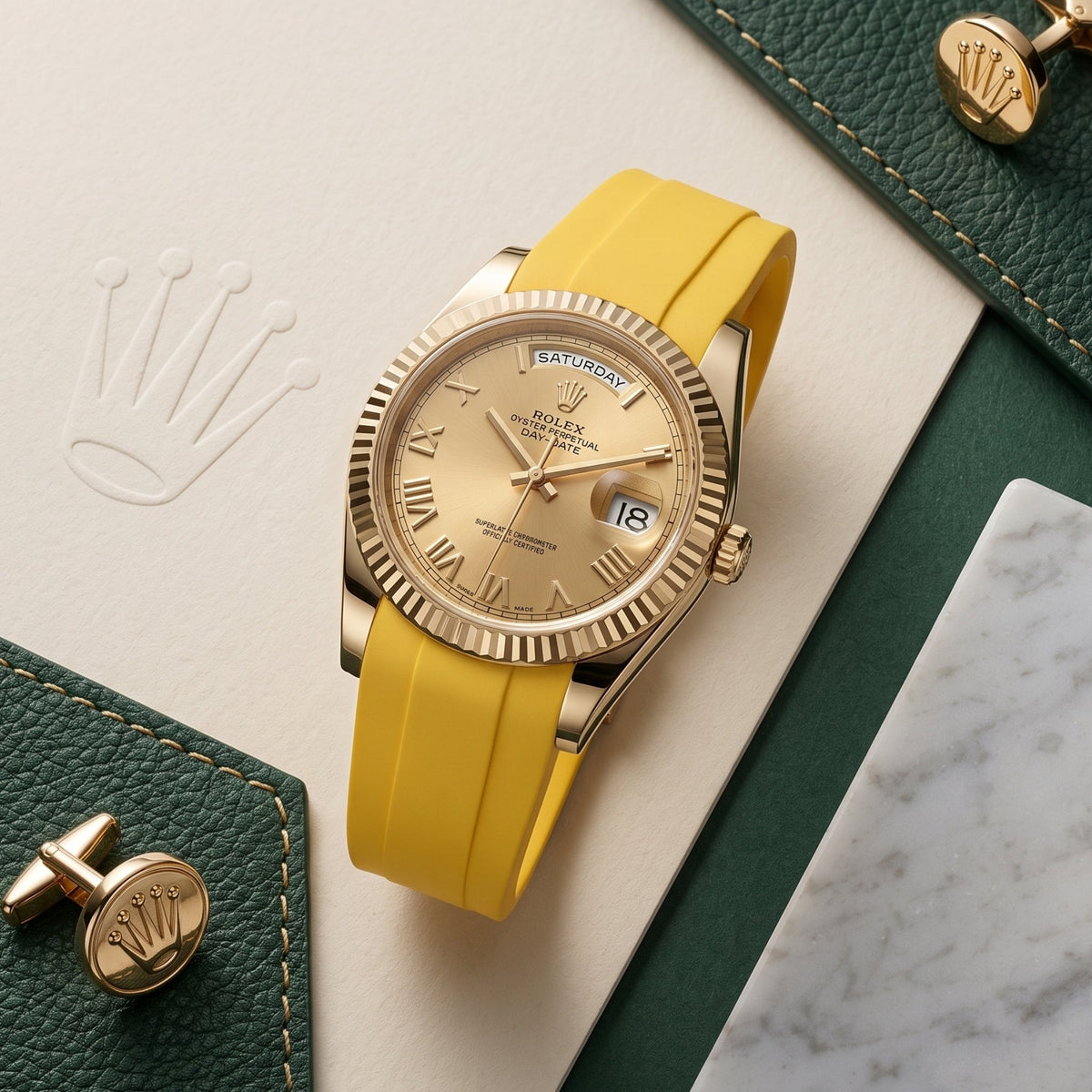 Faltschließe Kautschukarmband für Rolex Day-Date II 41mm – Gelb - Helvetus