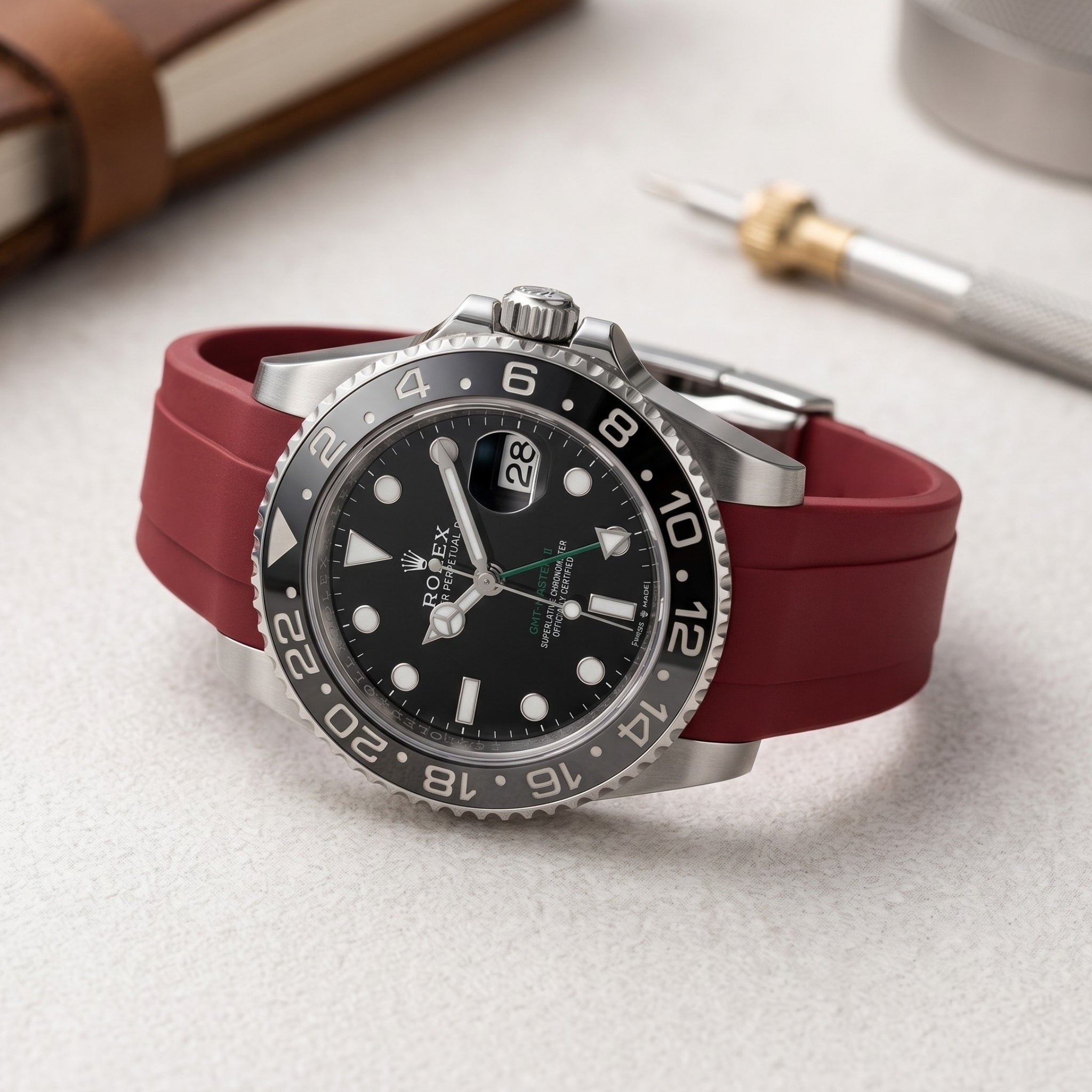Faltschließe Kautschukarmband für Rolex GMT-Master II – Bordeaux - Helvetus