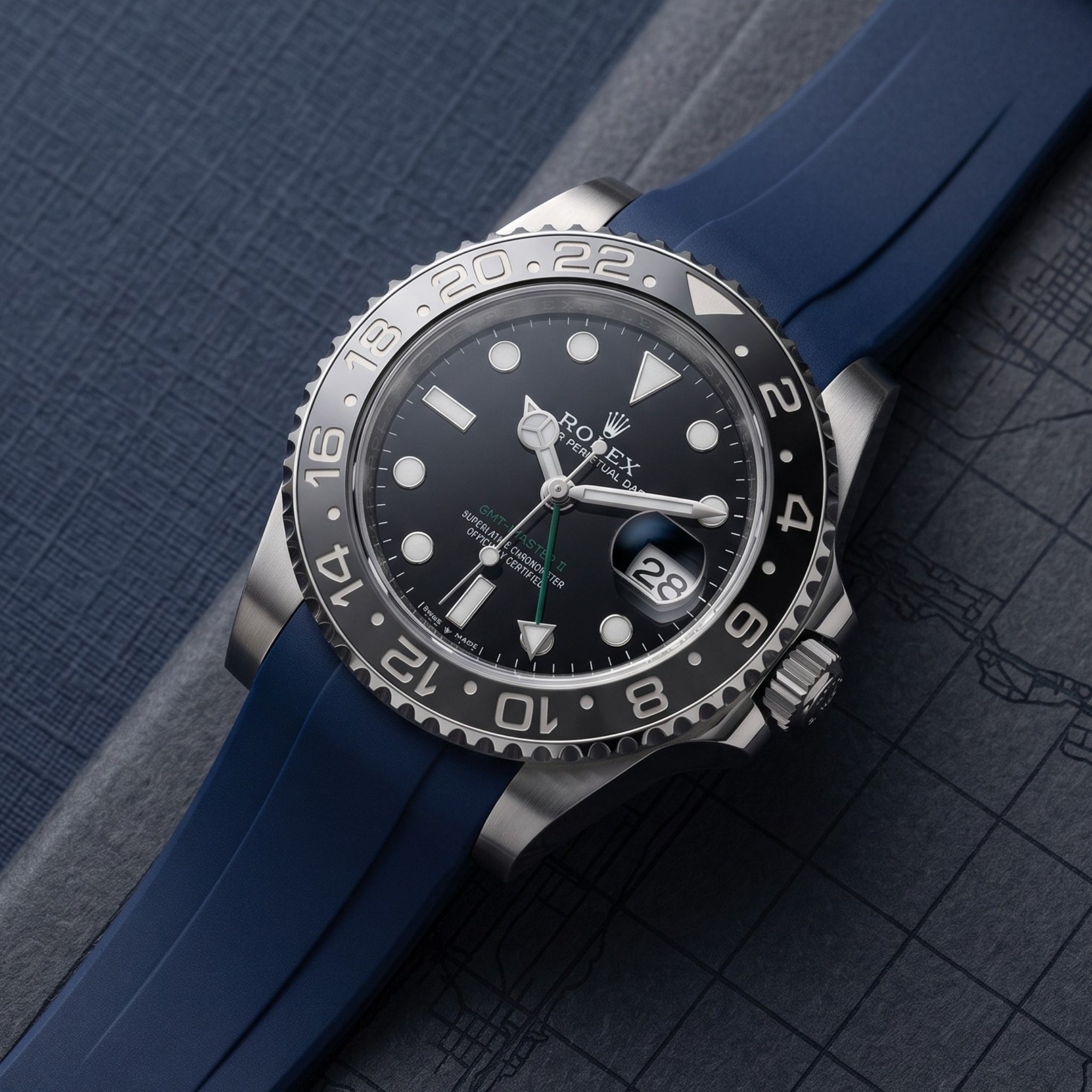 Faltschließe Kautschukarmband für Rolex GMT-Master II – Dunkel Blau - Helvetus