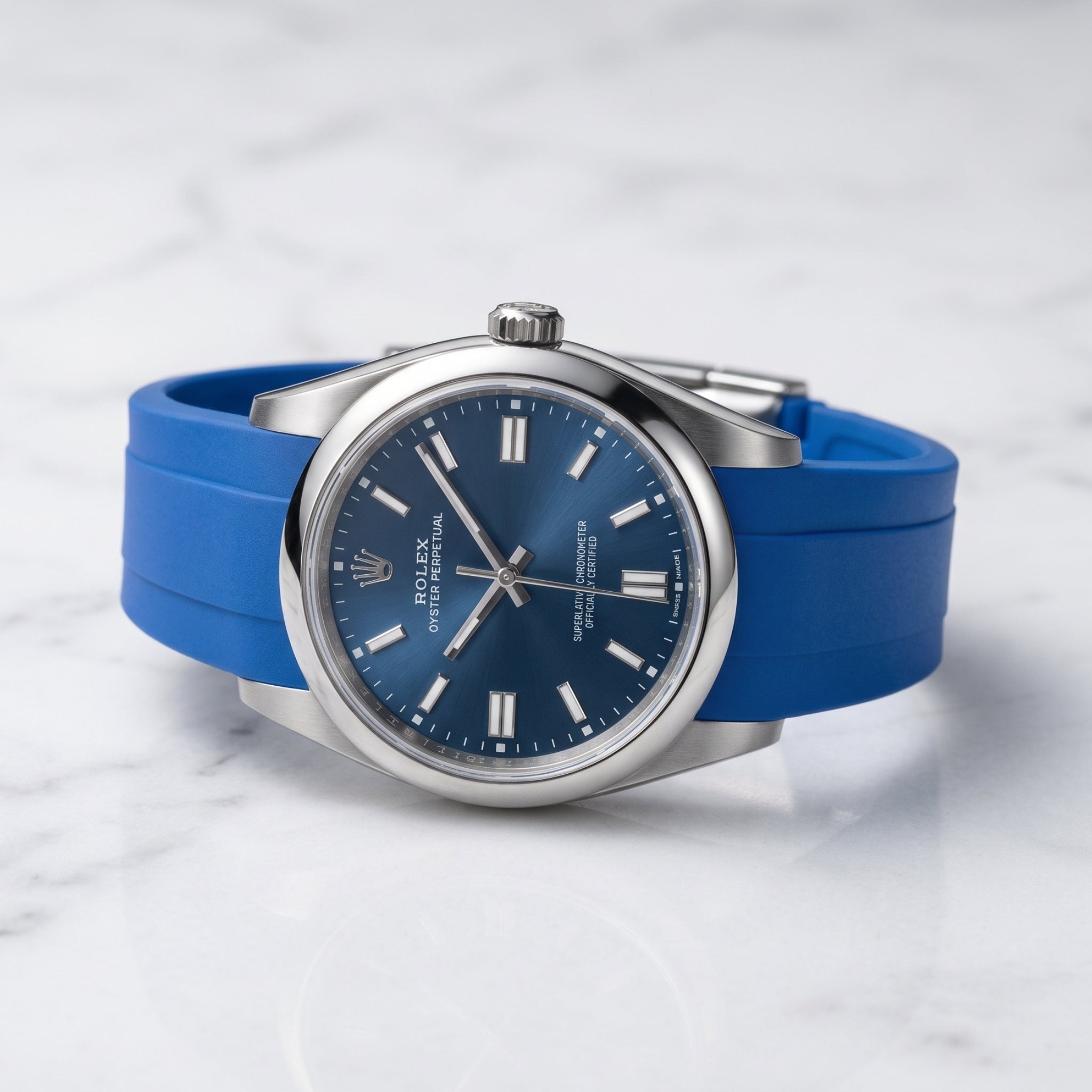 Faltschliesse Kautschukarmband für Rolex Oyster Perpetual 36mm – Blau - Helvetus