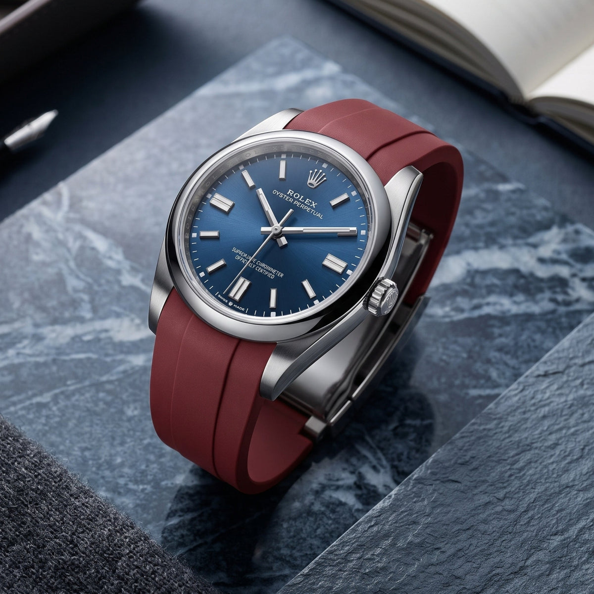 Faltschliesse Kautschukarmband für Rolex Oyster Perpetual 36mm – Bordeaux - Helvetus
