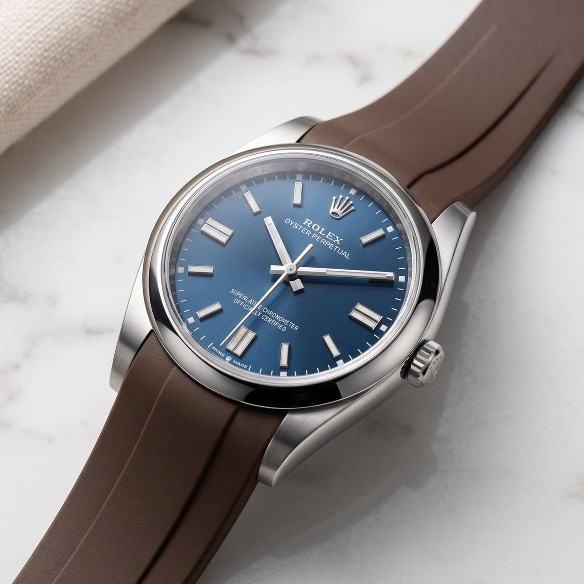 Faltschliesse Kautschukarmband für Rolex Oyster Perpetual 36mm – Braun - Helvetus