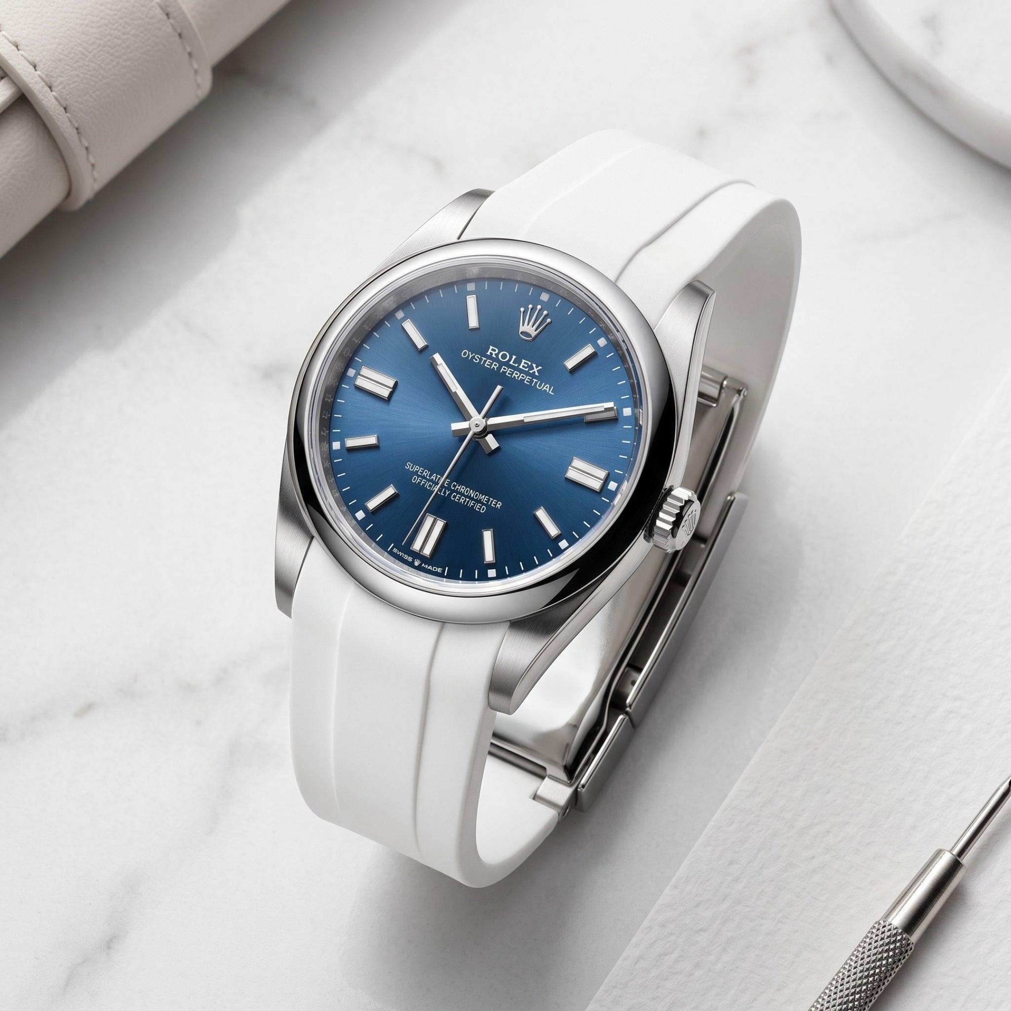 Faltschliesse Kautschukarmband für Rolex Oyster Perpetual 36mm – Weiss - Helvetus