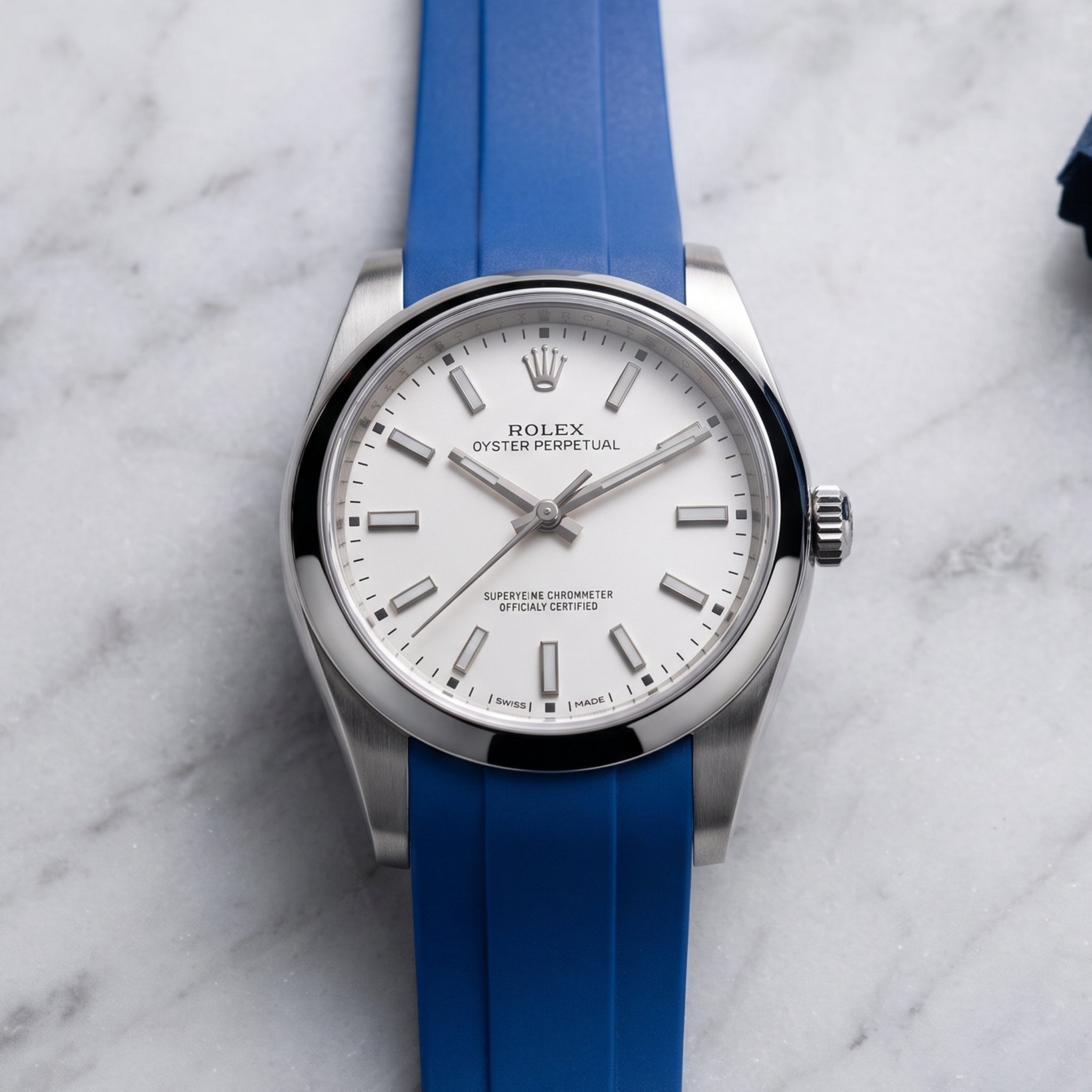 Faltschliesse Kautschukarmband für Rolex Oyster Perpetual 39mm – Blau - Helvetus