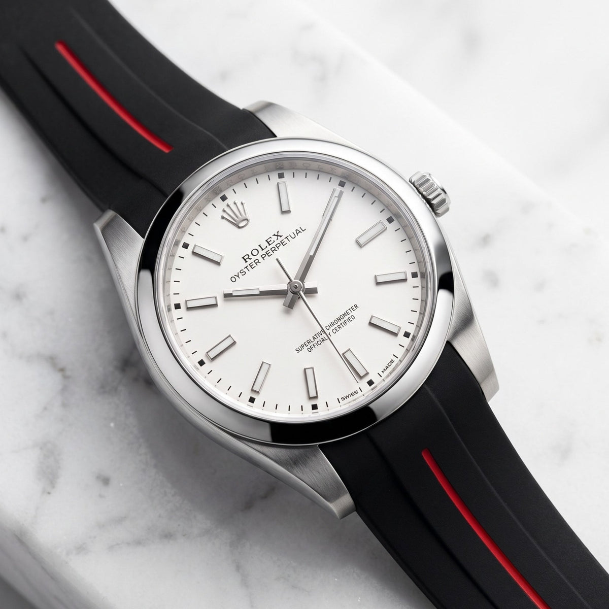 Faltschliesse Kautschukarmband für Rolex Oyster Perpetual 39mm – LuxLine® - Schwarz/Rot - Helvetus