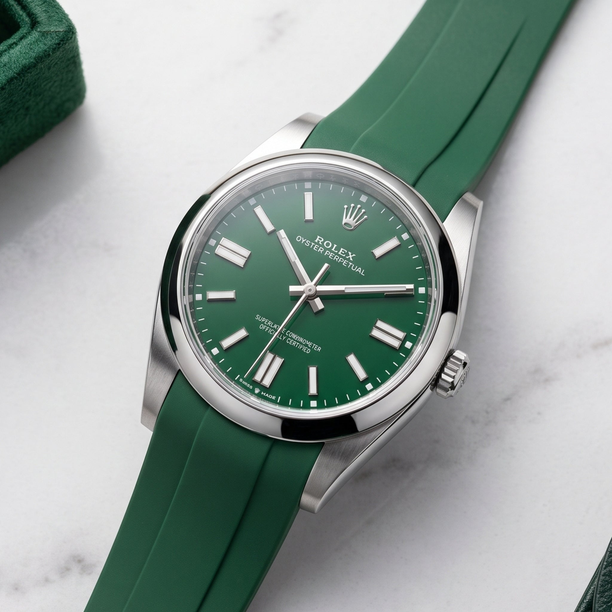 Faltschliesse Kautschukarmband für Rolex Oyster Perpetual 41mm – Grün - Helvetus