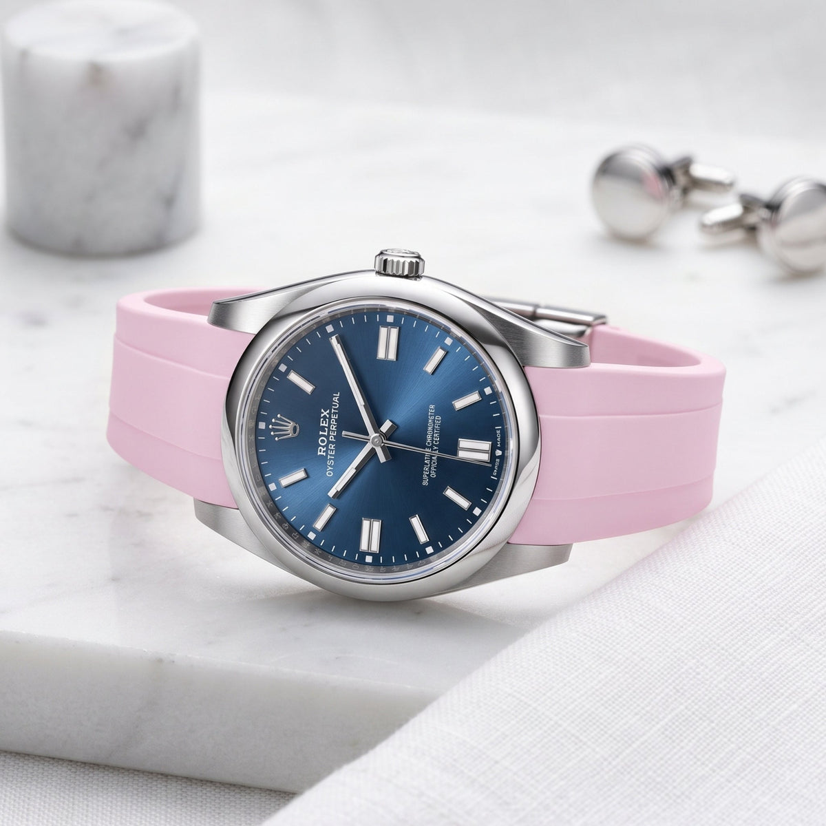 Faltschliesse Kautschukarmband für Rolex Oyster Perpetual 41mm – Pink - Helvetus