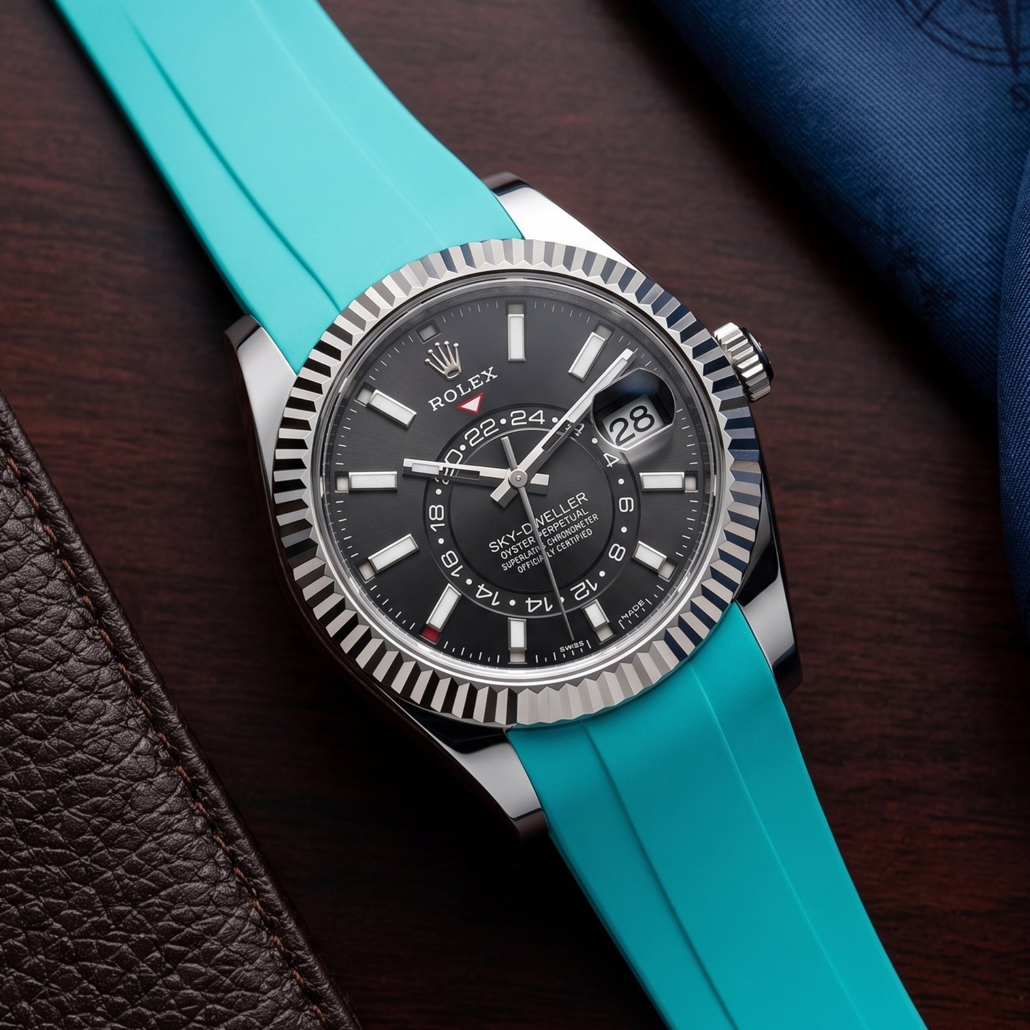 Faltschliesse Kautschukarmband für Rolex Sky-Dweller – Türkis - Helvetus