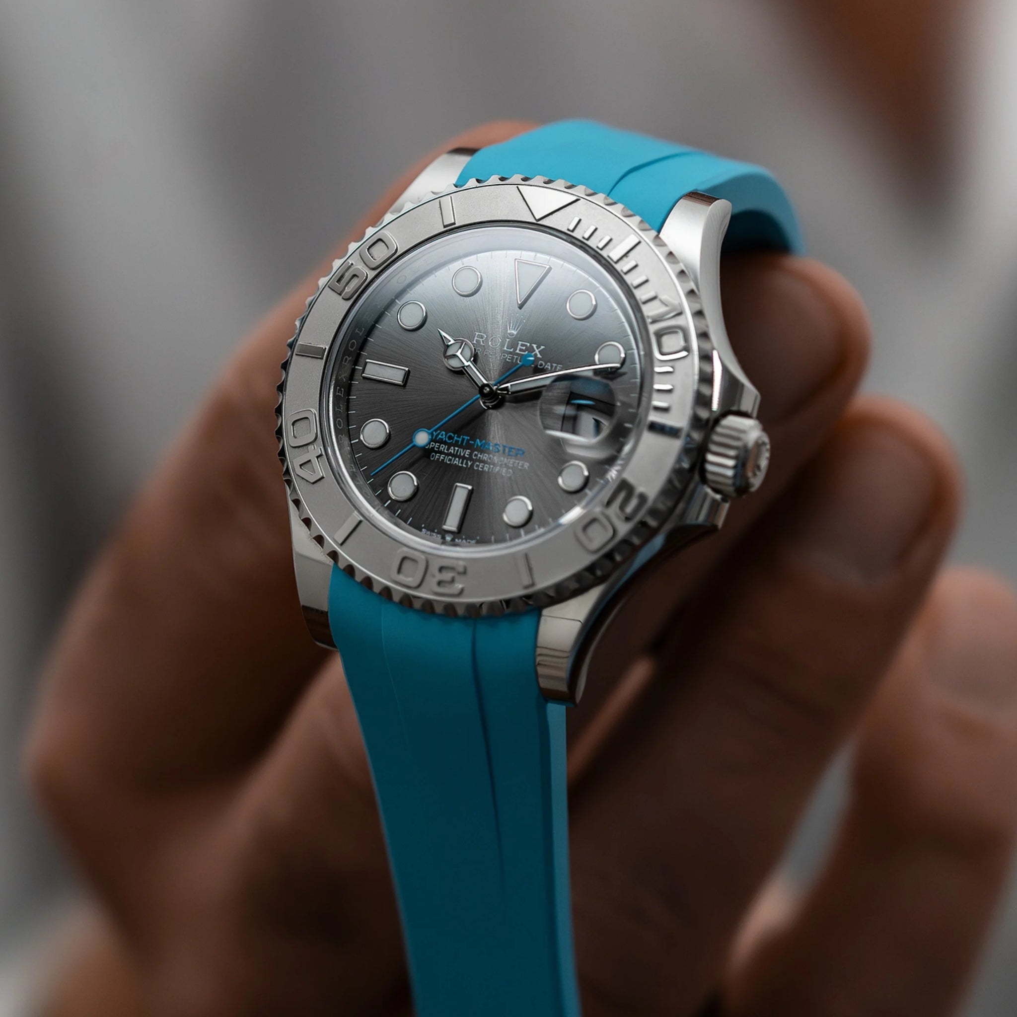 Faltschließe Kautschukarmband für Rolex Yacht-Master 40mm/42mm – Hell Blau - Helvetus