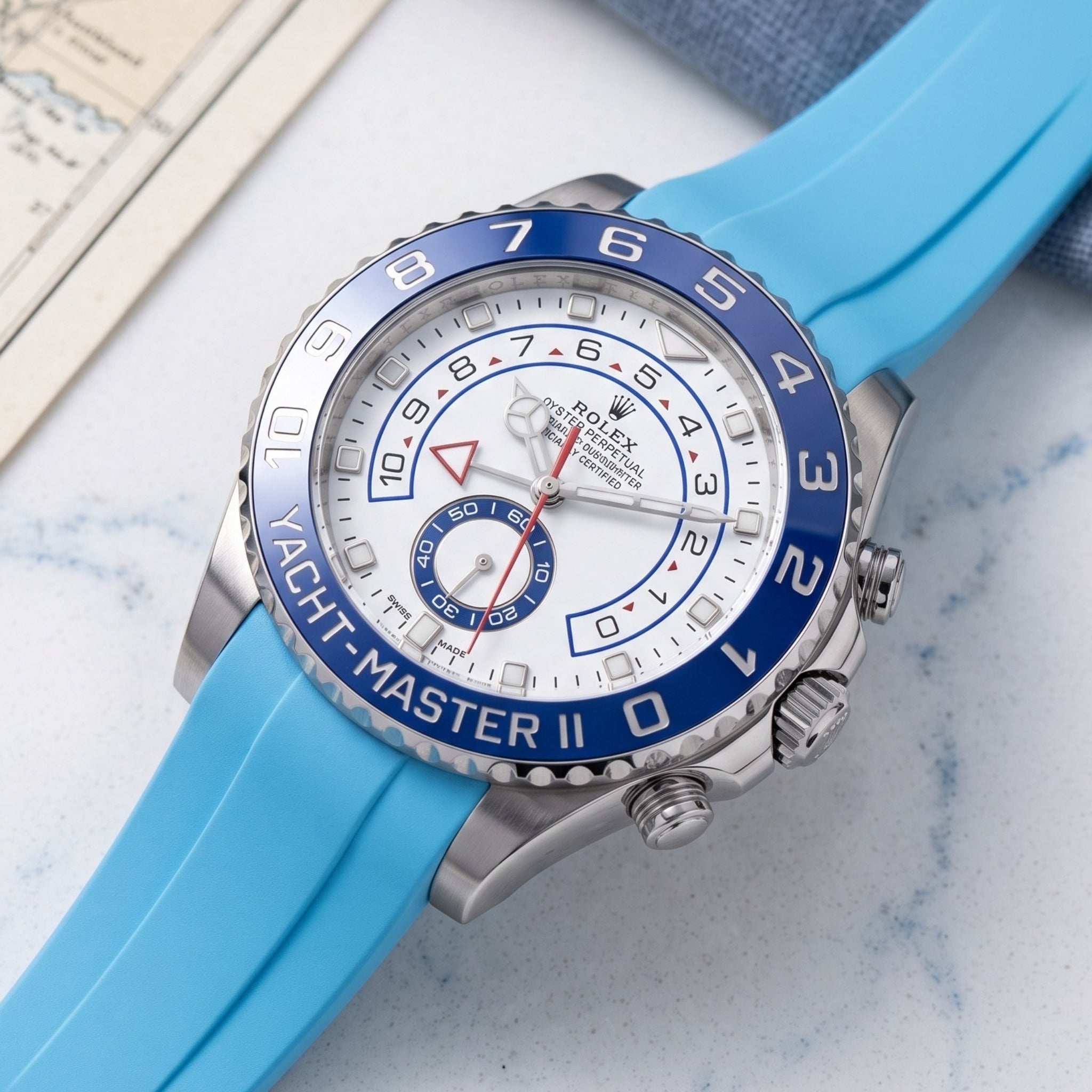 Faltschließe Kautschukarmband für Rolex Yacht-Master II 44mm - Hell Blau - Helvetus