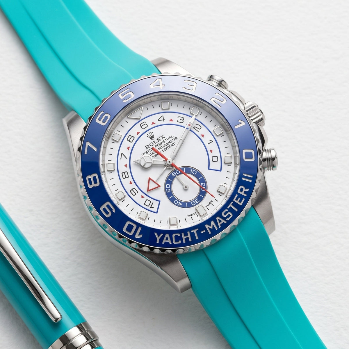 Faltschließe Kautschukarmband für Rolex Yacht-Master II 44mm - Türkis - Helvetus