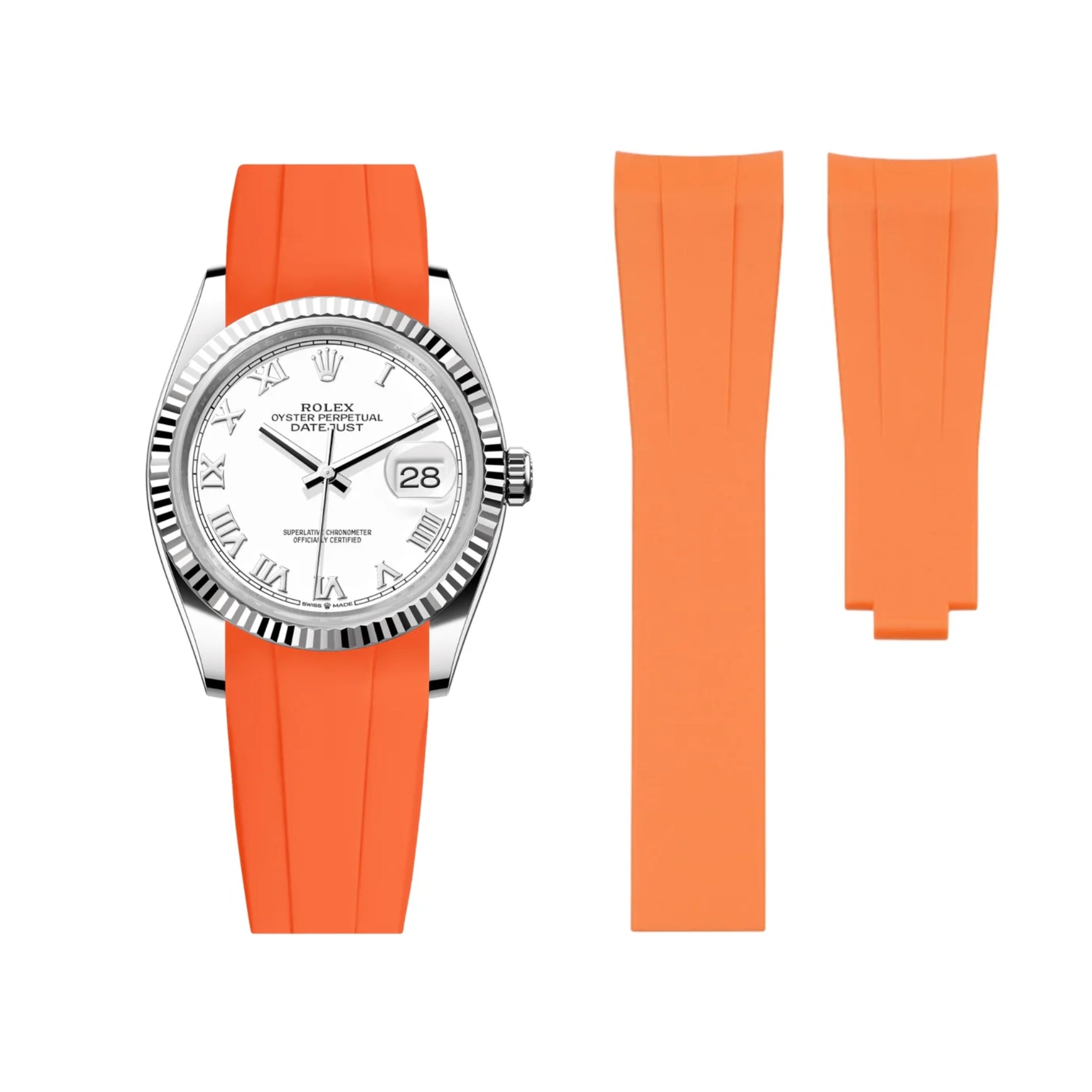 Faltschließe Kautschukarmband für Rolex Datejust 36 – Orange - Helvetus DE