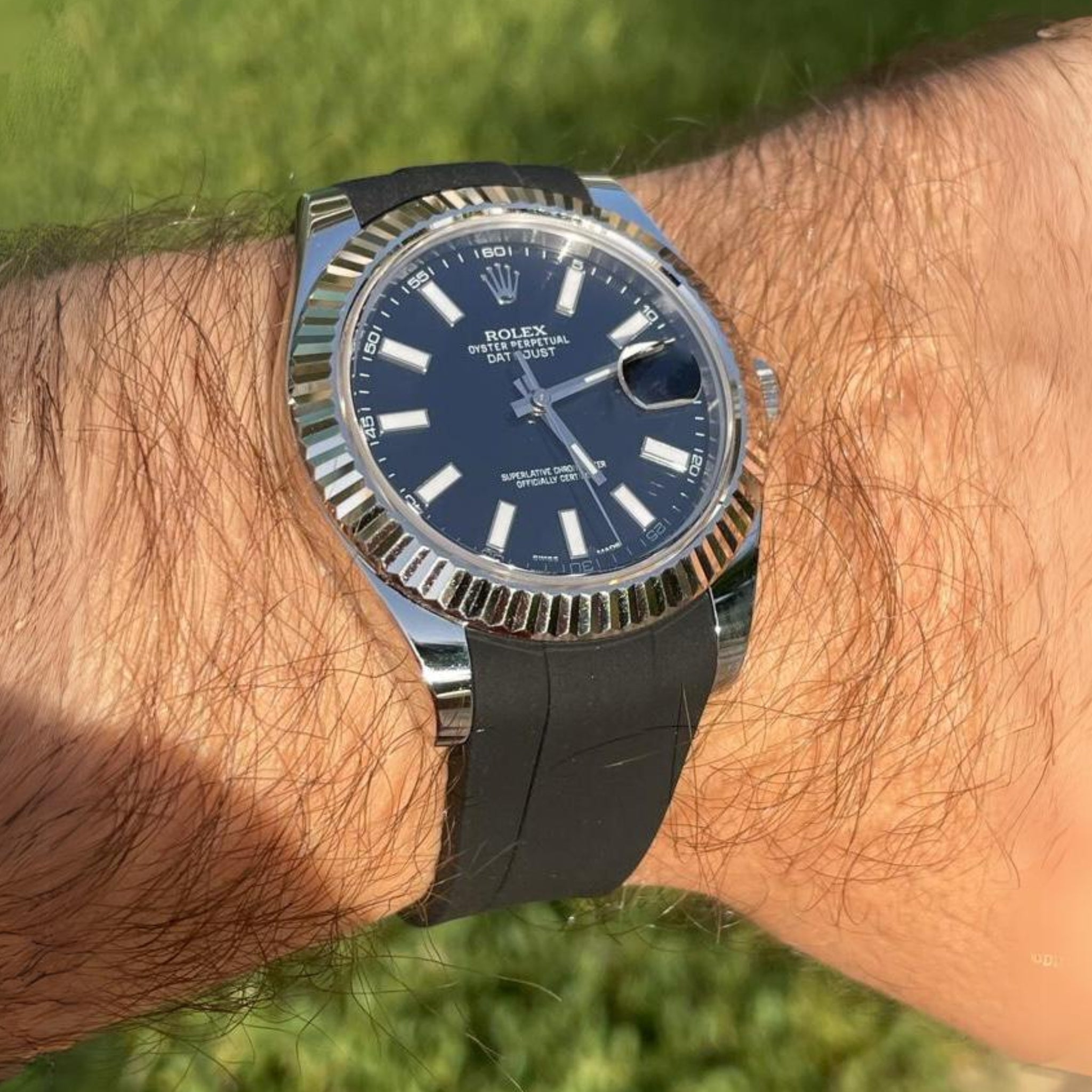 Faltschließe Kautschukarmband für Rolex Datejust 36 – Schwarz - Helvetus DE