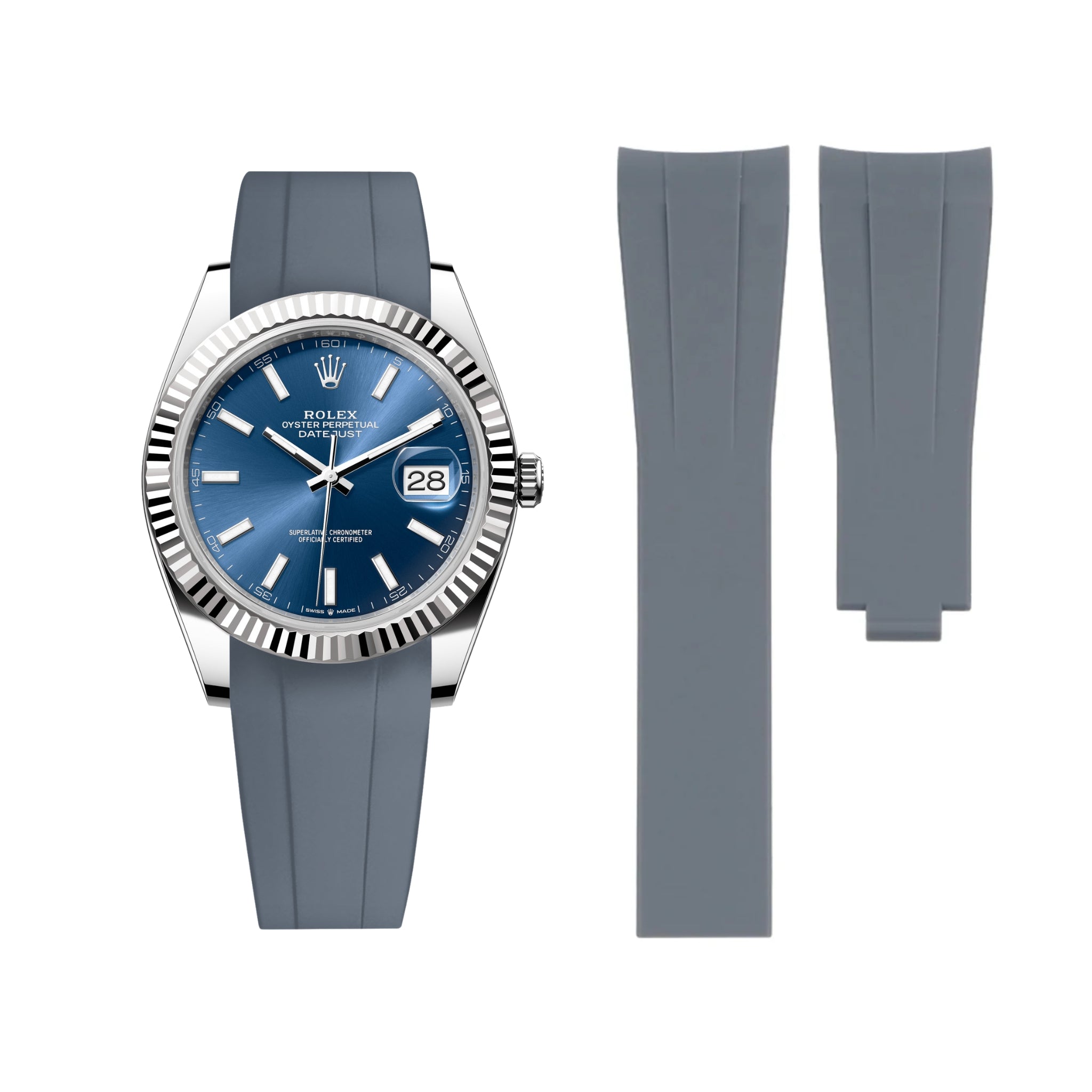 Faltschließe Kautschukarmband für Rolex Datejust 41mm – Grau - Helvetus DE