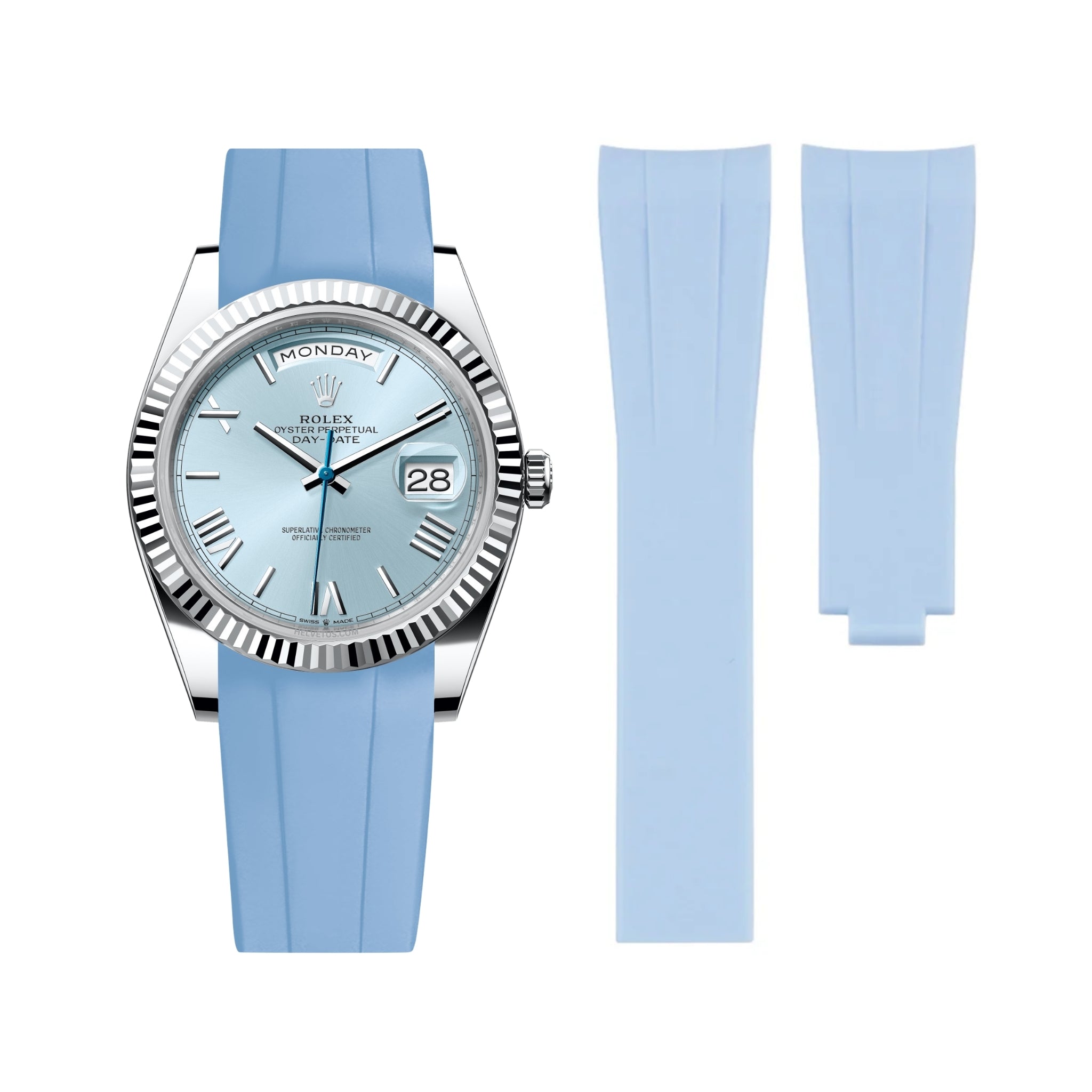 Faltschließe Kautschukarmband für Rolex Day - Date 36mm – Baby Blau - Helvetus DE