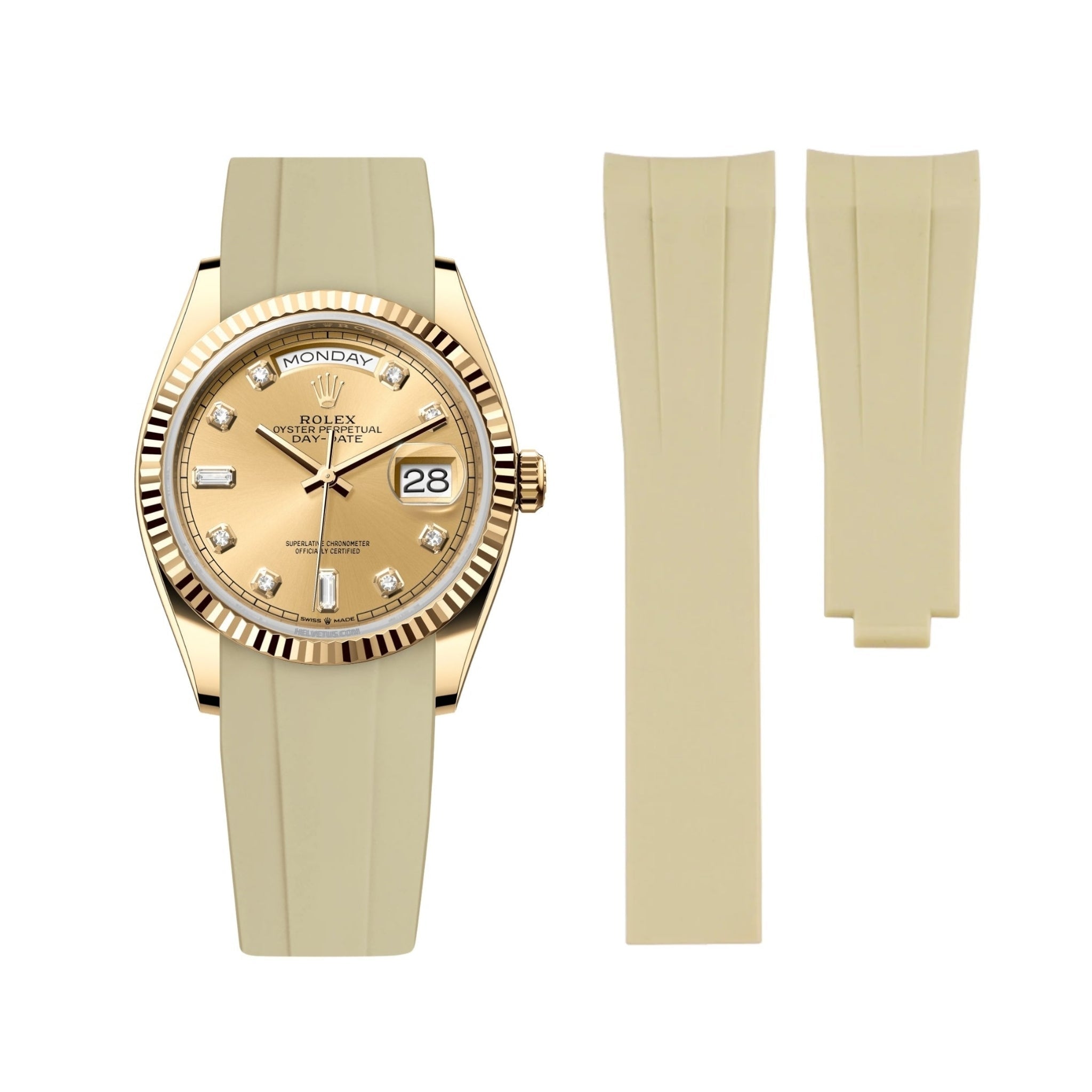 Faltschließe Kautschukarmband für Rolex Day - Date 36mm – Beige - Helvetus DE