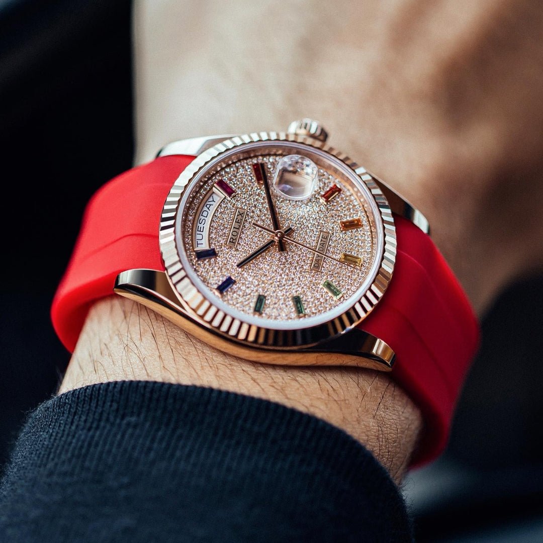 Faltschließe Kautschukarmband für Rolex Day - Date 36mm – Rot - Helvetus DE