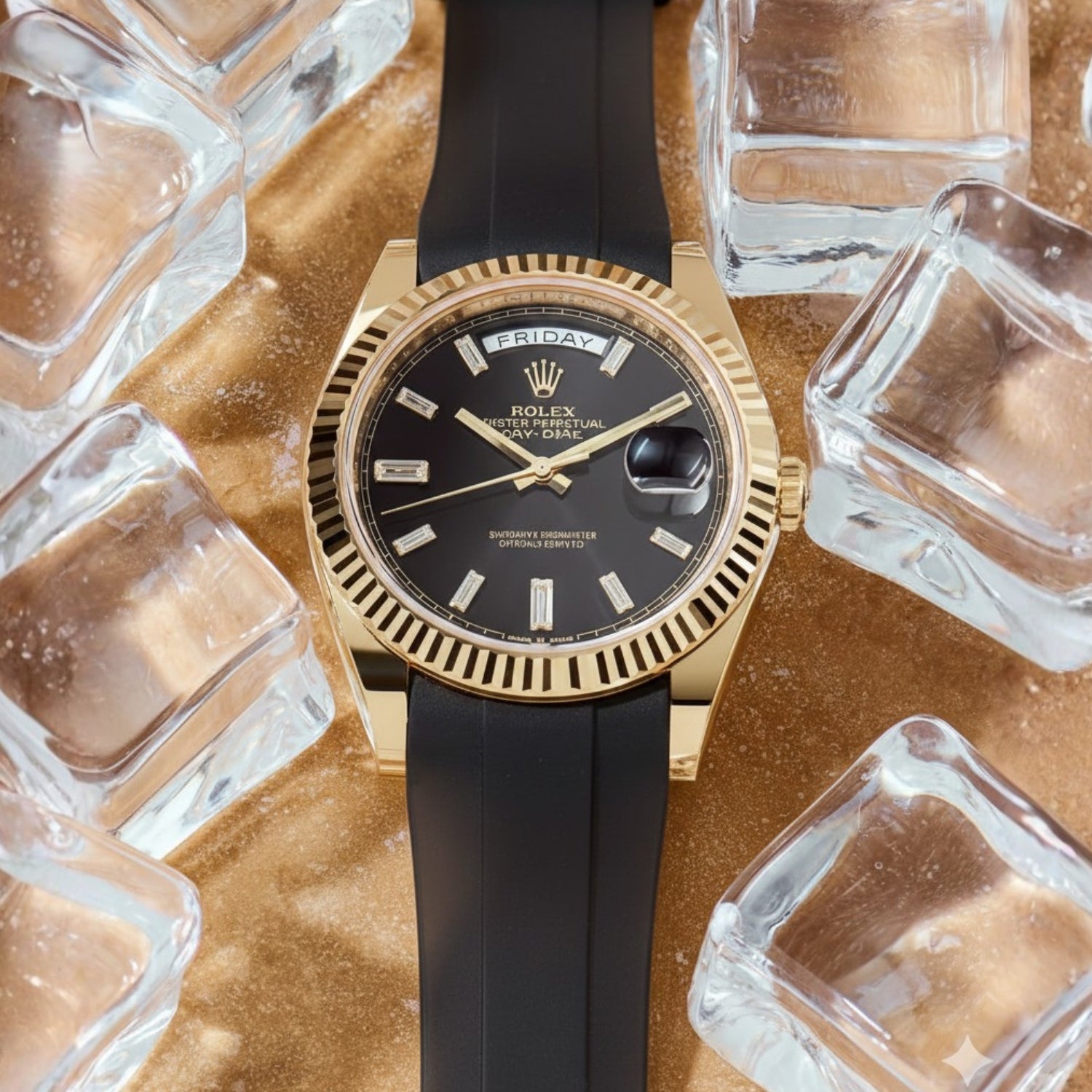 Faltschließe Kautschukarmband für Rolex Day - Date 36mm – Schwarz - Helvetus DE