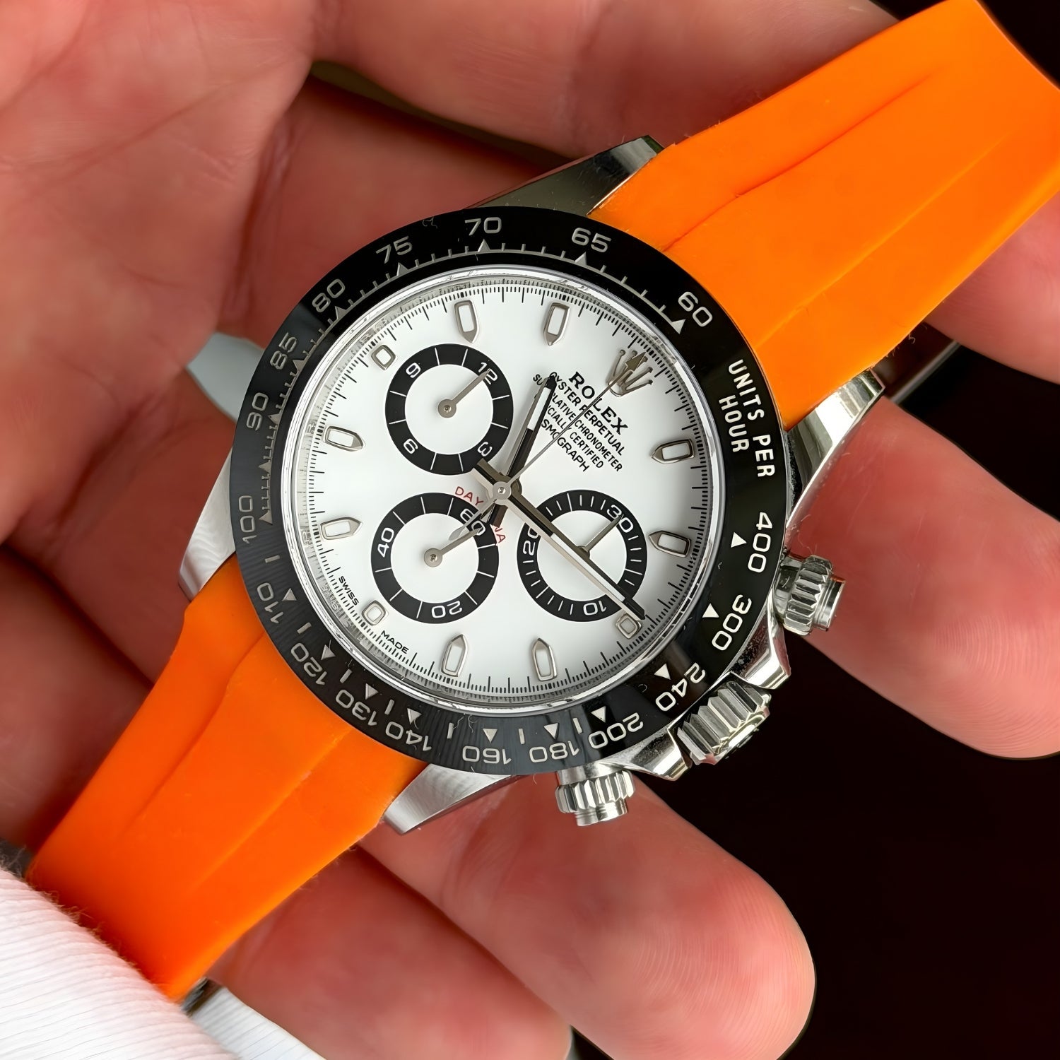 Faltschliesse Kautschukarmband für Rolex Daytona – Orange - Helvetus DE