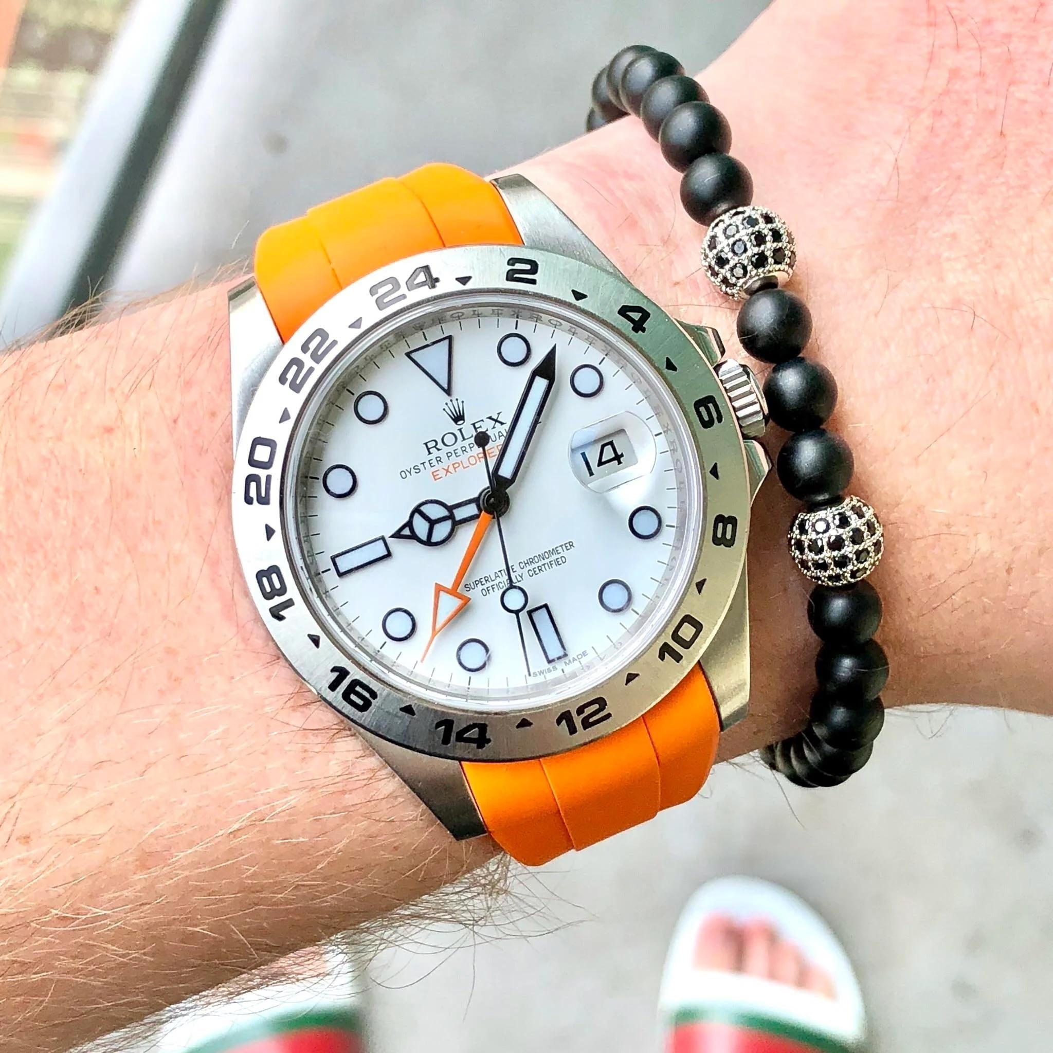 Faltschließe Kautschukarmband für Rolex Explorer II – Orange - Helvetus DE