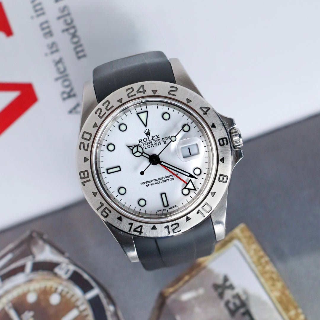 Faltschließe Kautschukarmband für Rolex Explorer II – Schwarz - Helvetus DE