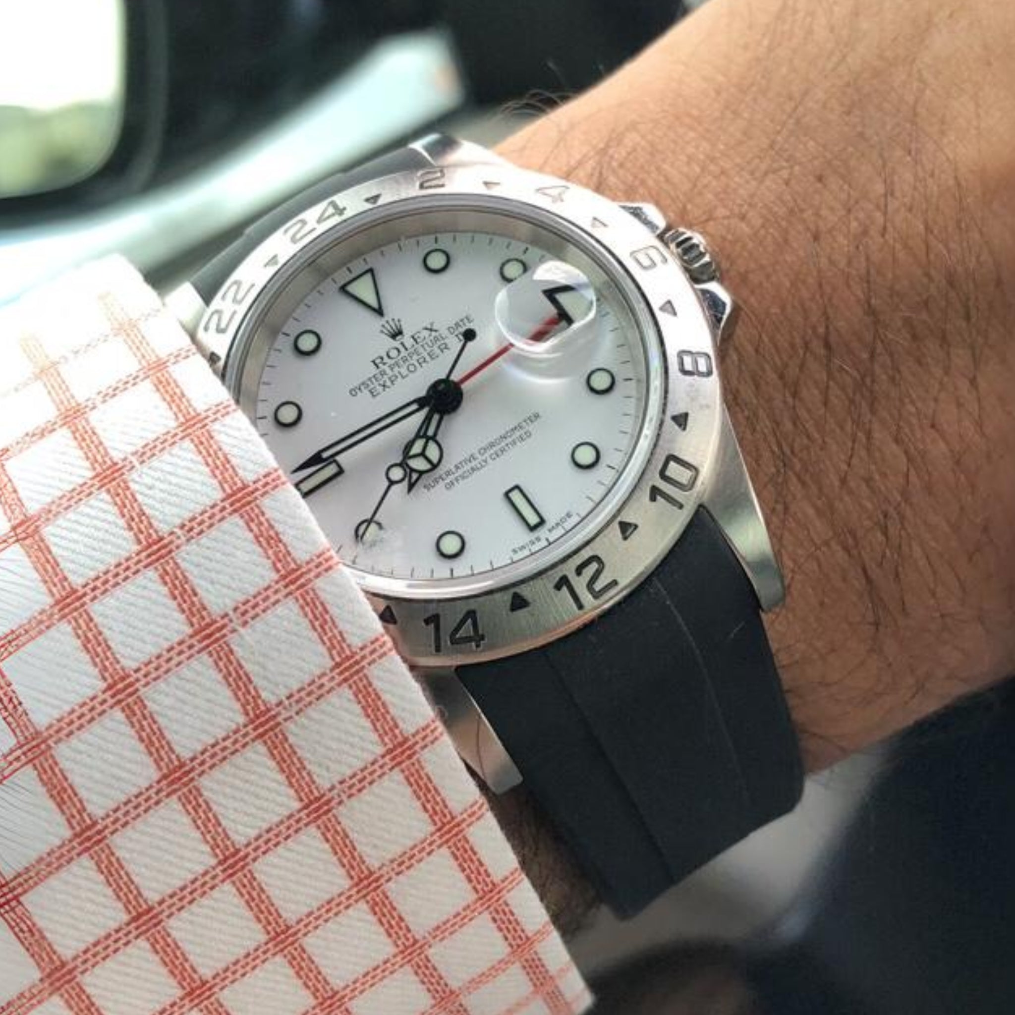 Faltschließe Kautschukarmband für Rolex Explorer II – Schwarz - Helvetus DE