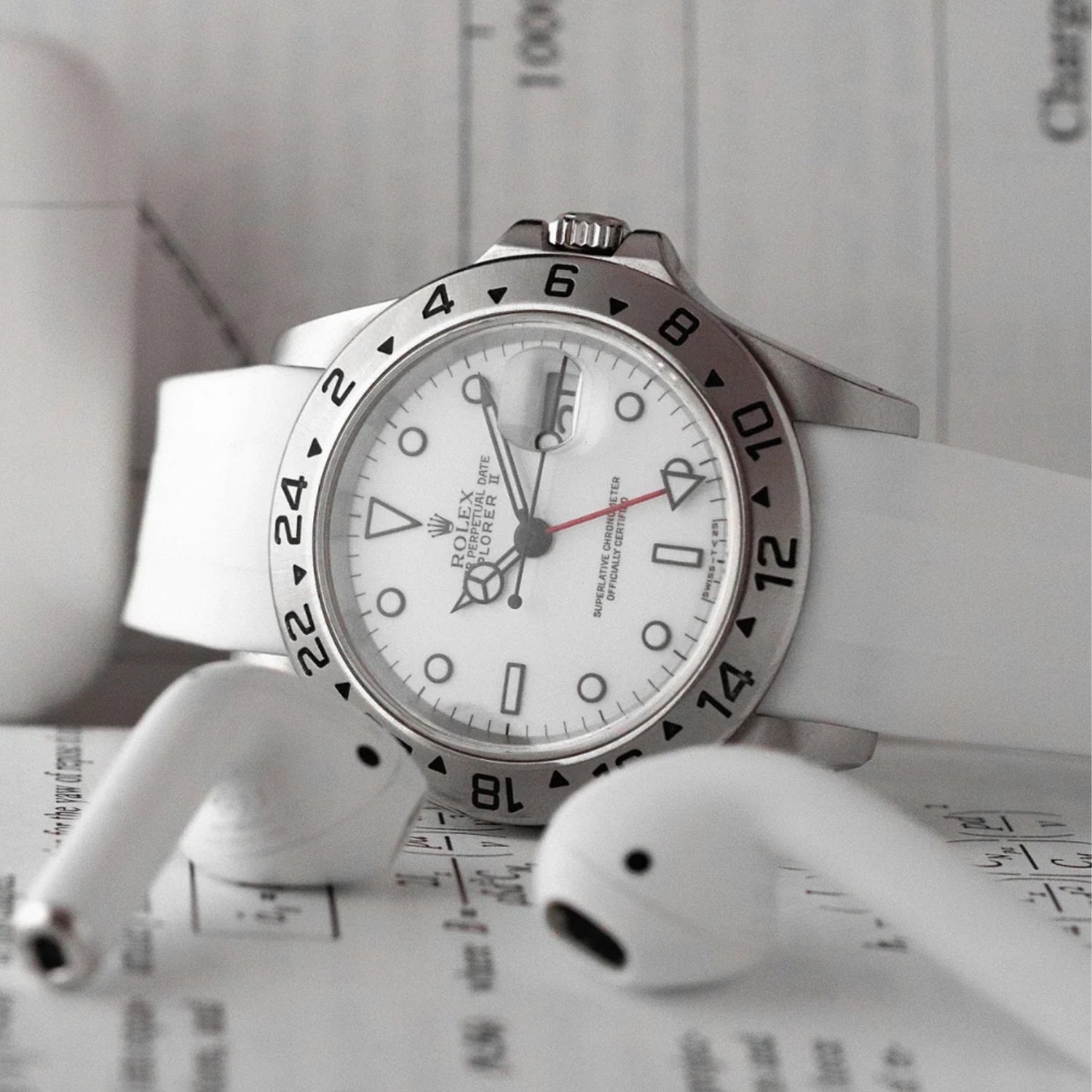 Faltschließe Kautschukarmband für Rolex Explorer II – Weiss - Helvetus DE