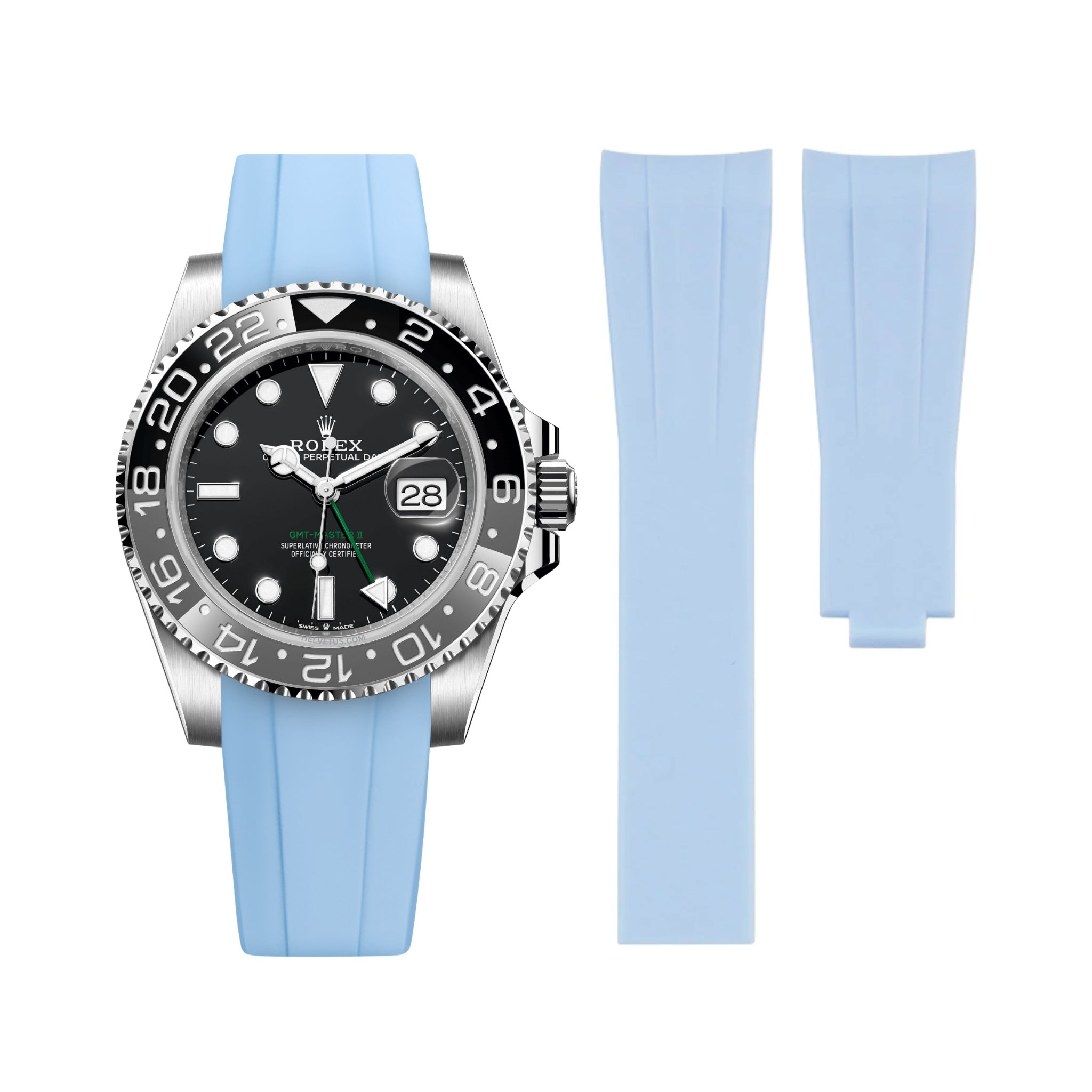 Faltschließe Kautschukarmband für Rolex GMT - Master II – Baby Blau - Helvetus DE