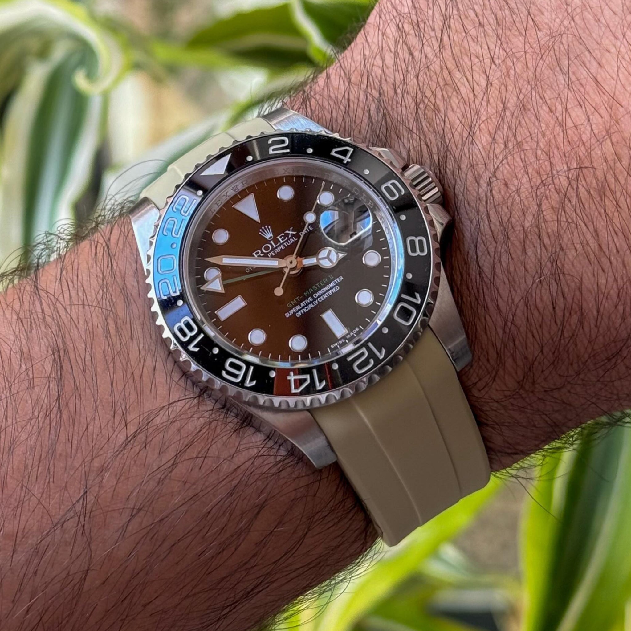 Faltschließe Kautschukarmband für Rolex GMT - Master II – Beige - Helvetus DE