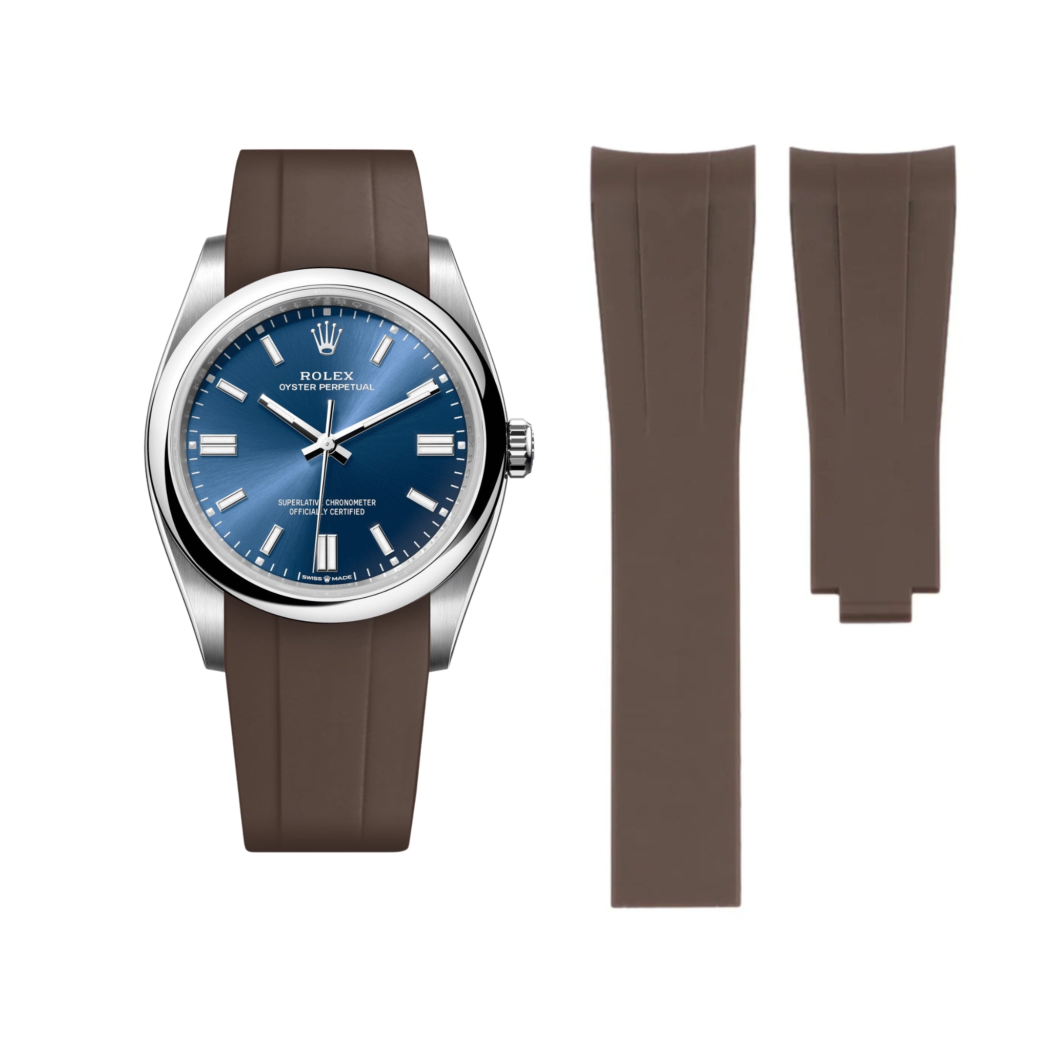 Faltschliesse Kautschukarmband für Rolex Oyster Perpetual 36mm – Braun - Helvetus DE