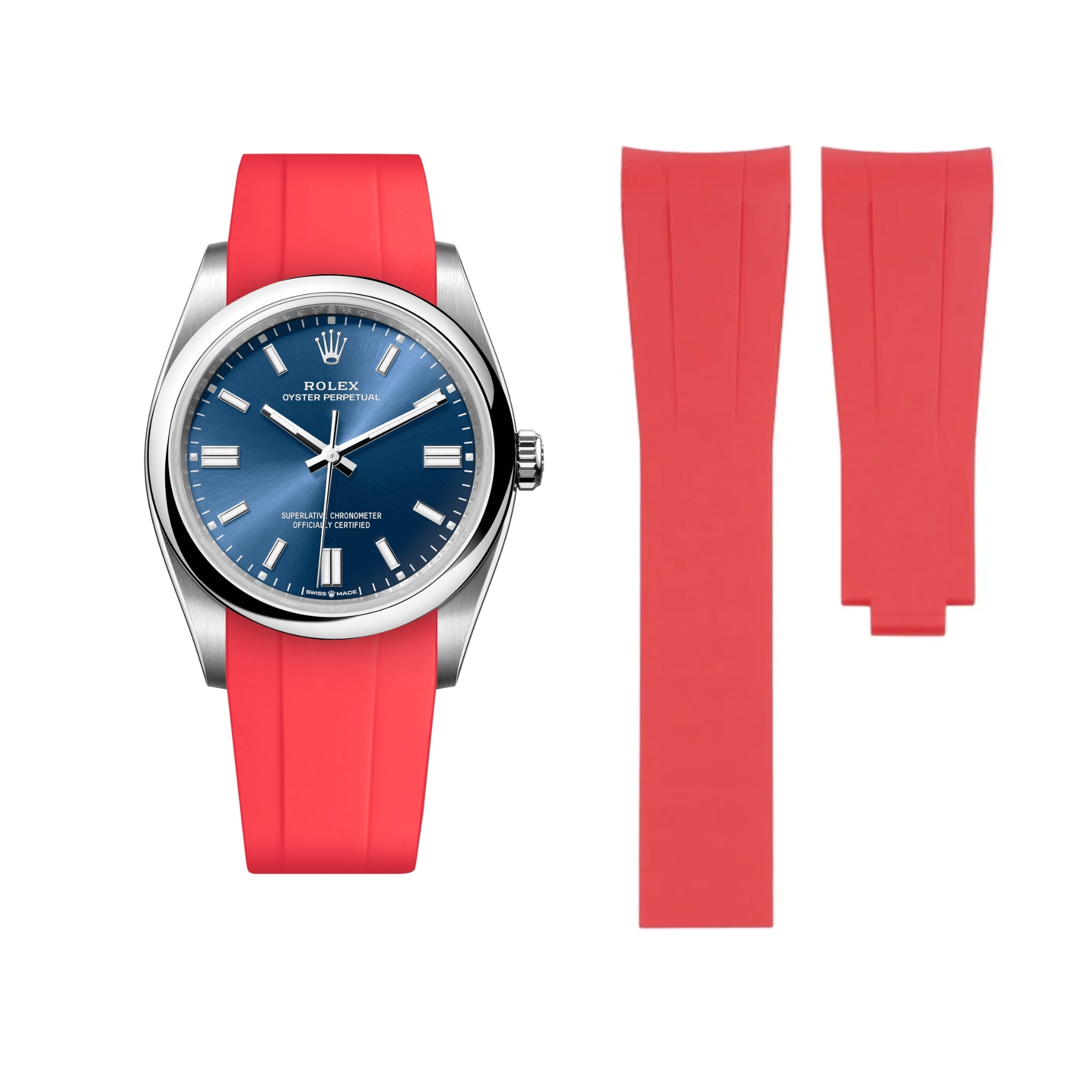 Faltschliesse Kautschukarmband für Rolex Oyster Perpetual 36mm – Rot - Helvetus DE
