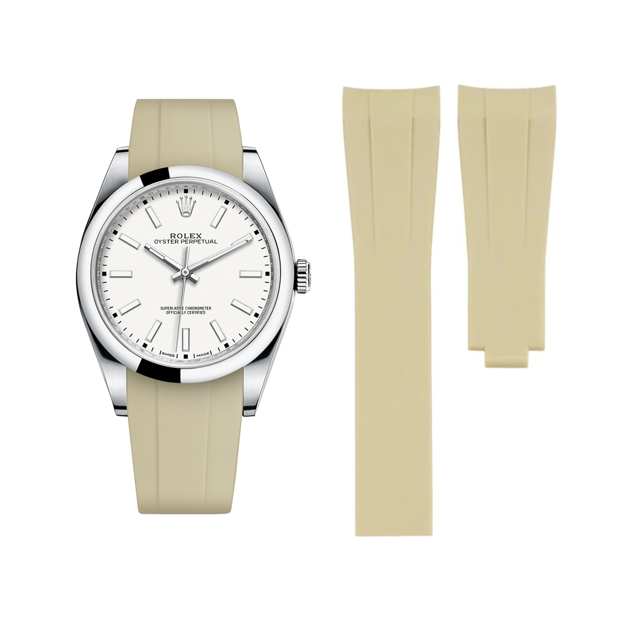 Faltschliesse Kautschukarmband für Rolex Oyster Perpetual 39mm – Beige - Helvetus DE
