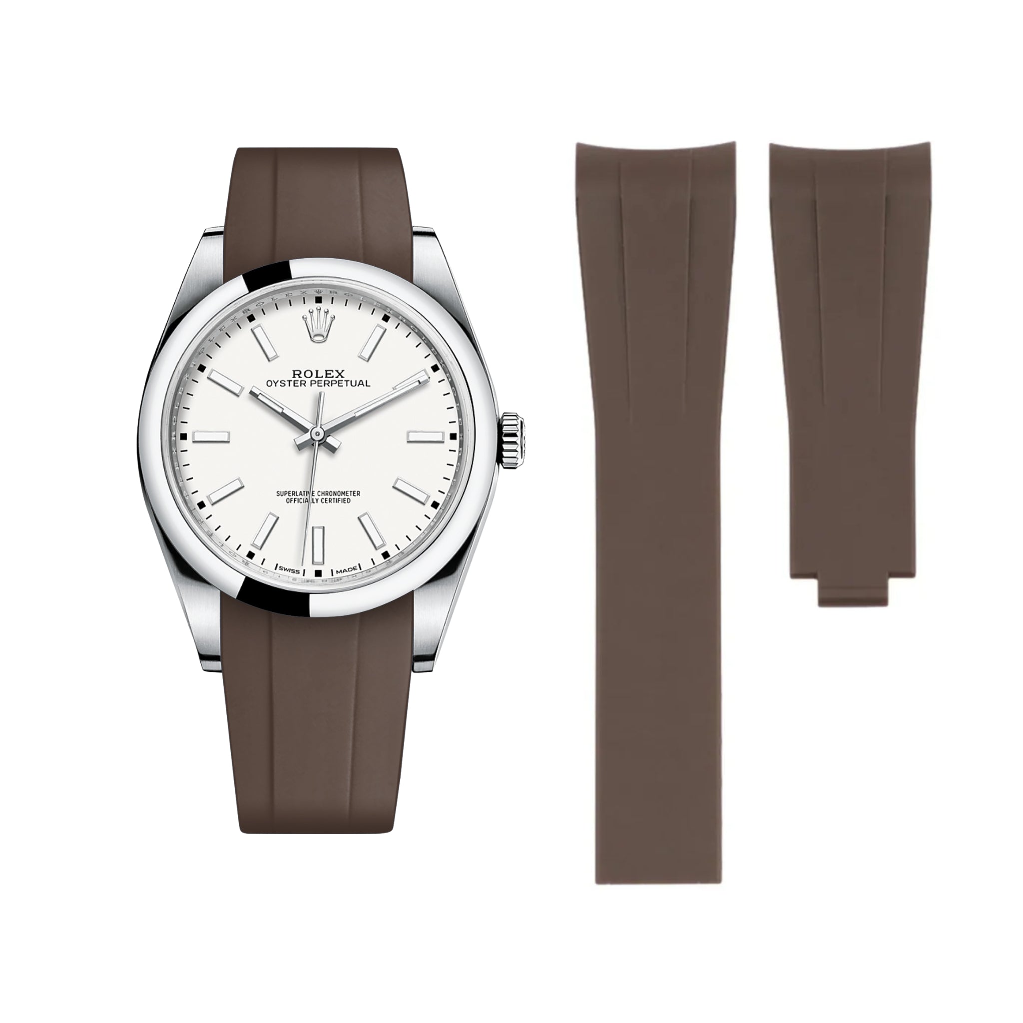 Faltschliesse Kautschukarmband für Rolex Oyster Perpetual 39mm – Braun - Helvetus DE