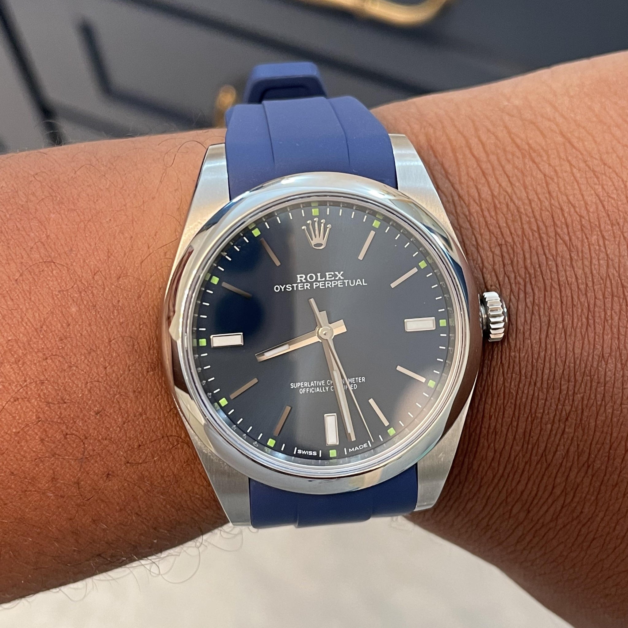 Faltschliesse Kautschukarmband für Rolex Oyster Perpetual 39mm – Dunkel Blau - Helvetus DE