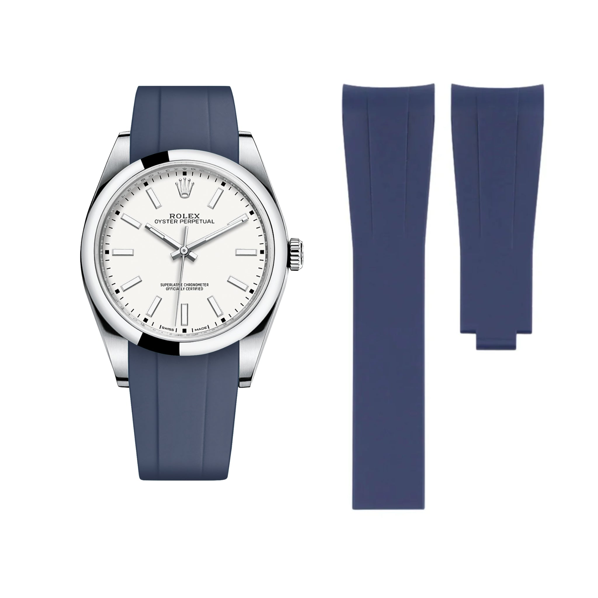 Faltschliesse Kautschukarmband für Rolex Oyster Perpetual 39mm – Dunkel Blau - Helvetus DE