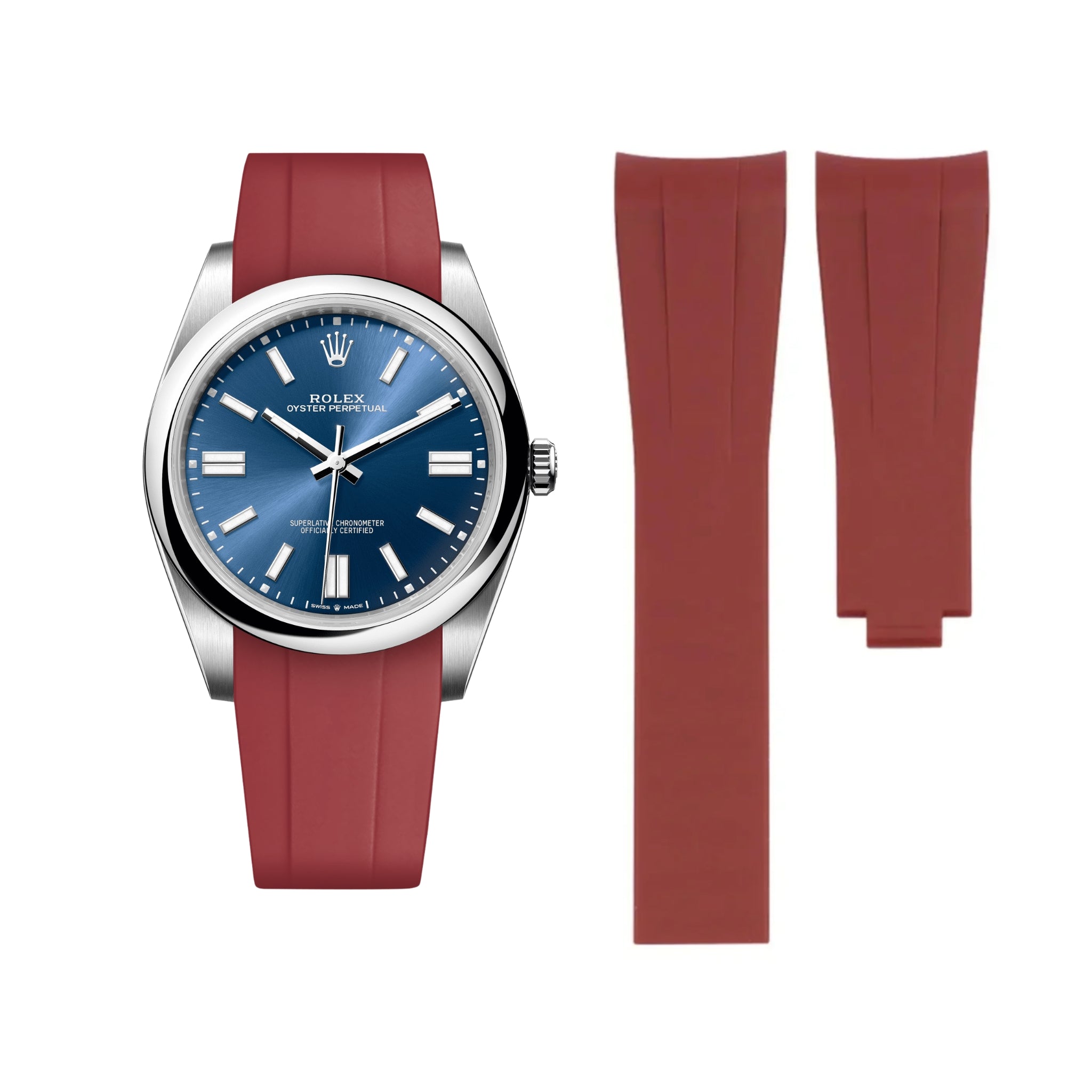 Faltschliesse Kautschukarmband für Rolex Oyster Perpetual 41mm – Bordeaux - Helvetus DE